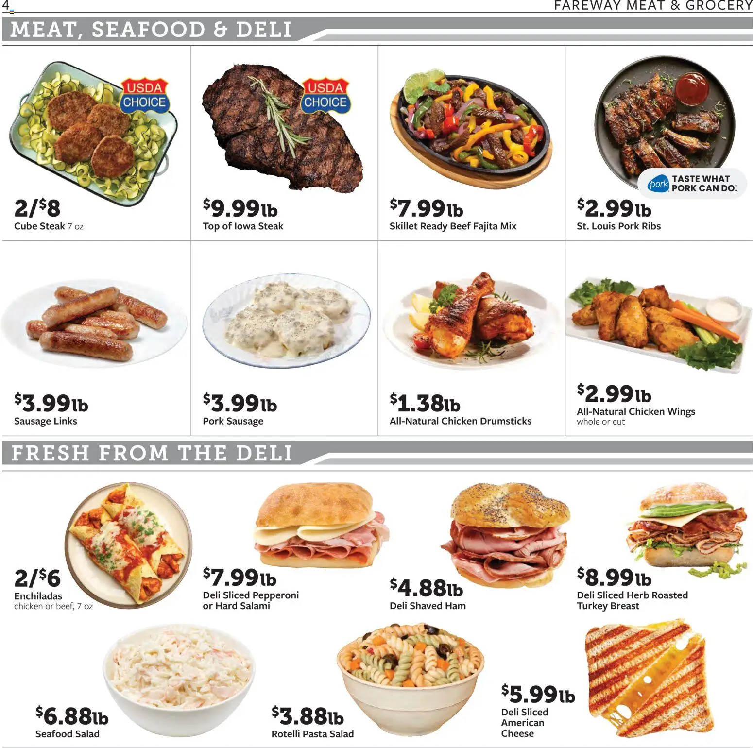 Fareway Weekly Ad - valid from 27.10.2025 | Page: 4 | Products: Pork, Beef, Salad, Seafood