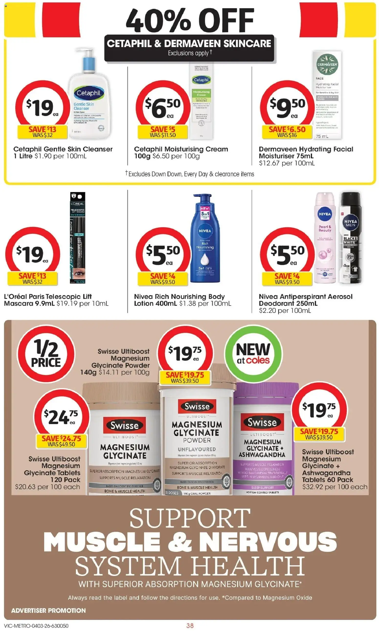 Coles catalogue - valid from 04.03.2026 | Page: 38 | Products: Powder, Mascara, Cream, Tablets