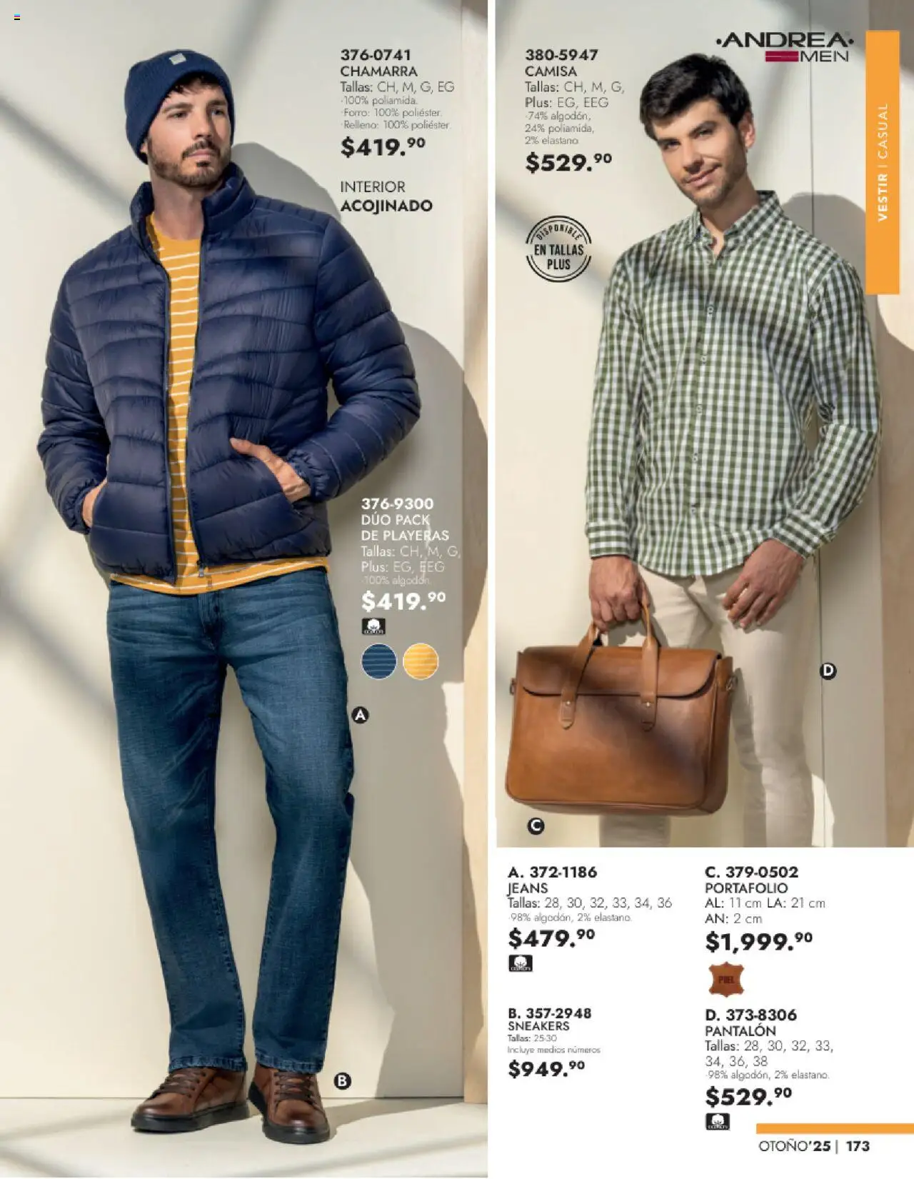 Nuevas ofertas de Andrea válidas en toda la República Mexicana desde el 24.08.2025. ¡Encuentra las mejores ofertas en Andrea - Catálogo Vestir Caballero! | Página: 11 | Productos: Camisa, Chamarra, Algodón