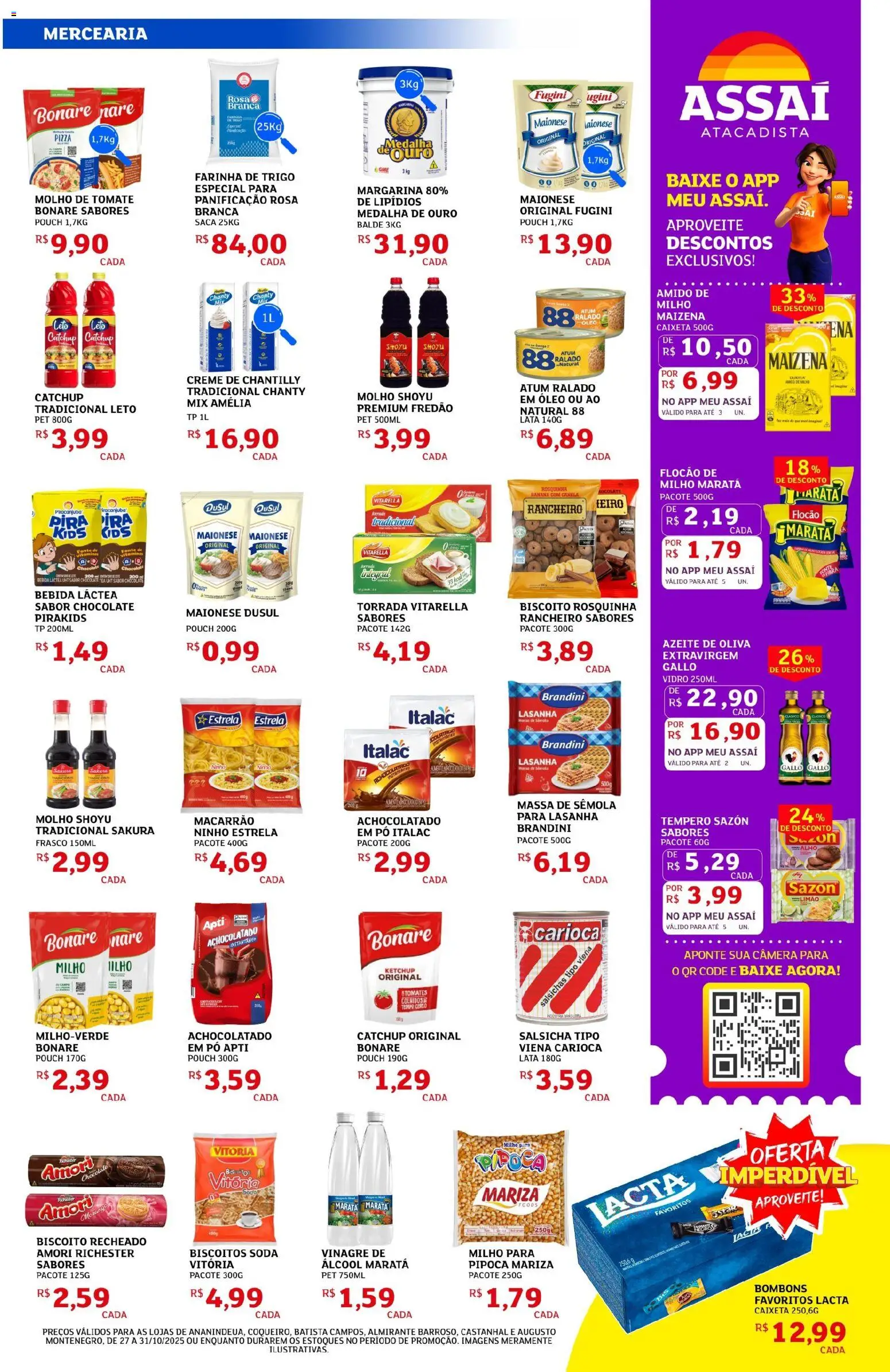 Assaí Atacadista Folheto - válido de 27.10.2025 | Página: 3 | Produtos: Salsicha, Ketchup, Biscoito recheado, Balde