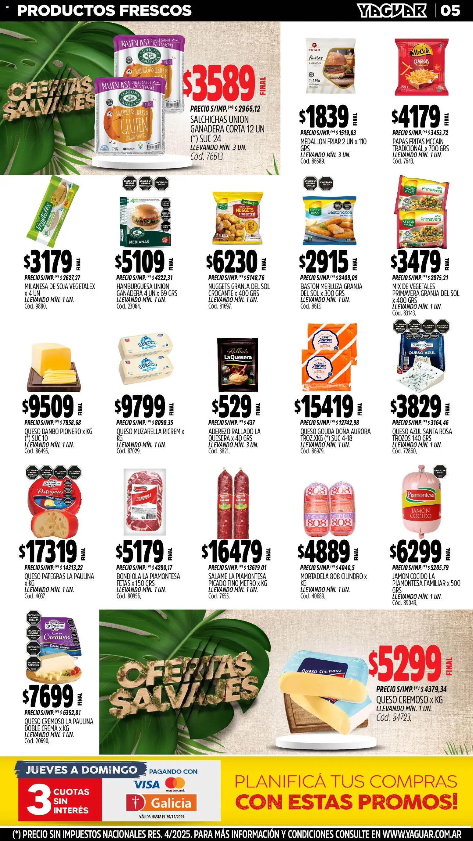 Yaguar - San Juan │ válido desde el 03.11.2025 | Página: 5 | Productos: Milanesa, Jamón cocido, Papas fritas, Crema