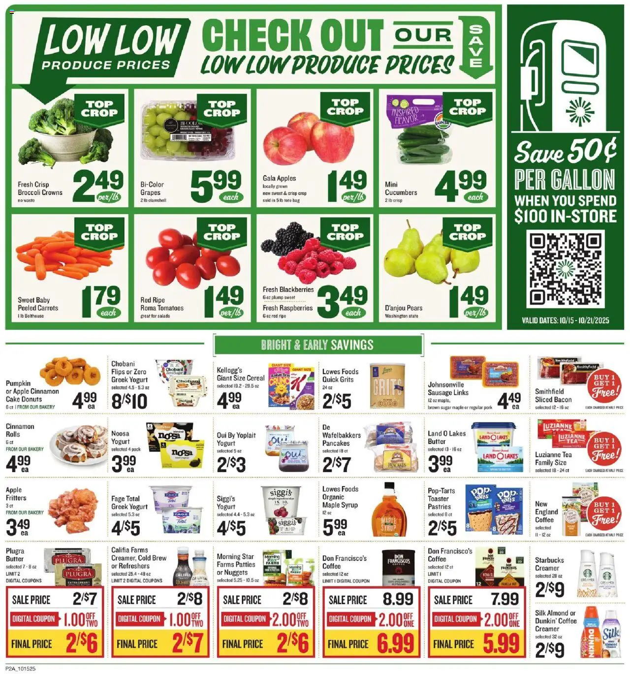 Lowes Foods Weekly Ad - NC - valid from 15.10.2025 | Page: 2 | Products: Broccoli, Pork, Cucumbers, Pumpkin