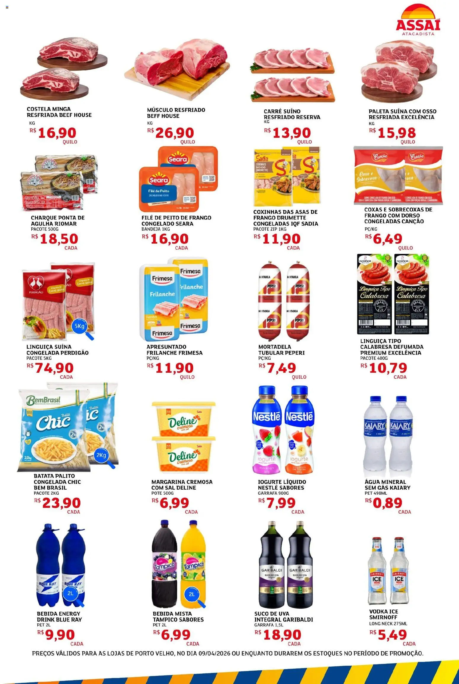 Assaí Atacadista Folheto - válido de 09.04.2026 | Página: 3 | Produtos: Iogurte, Mortadela, Carne, Água mineral