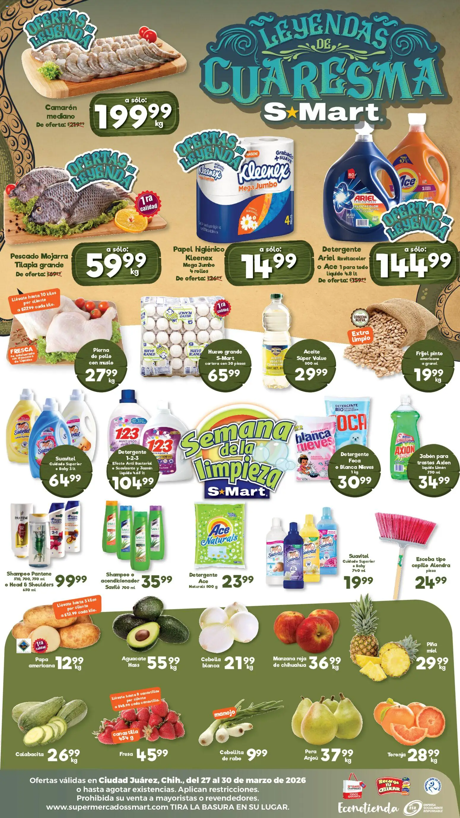 Nuevas ofertas de S-Mart válidas en toda la República Mexicana desde el 27.03.2026. ¡Encuentra las mejores ofertas en S-Mart folleto Juárez! | Página: 2 | Productos: Cebolla, Fresa, Toronja, Aguacate