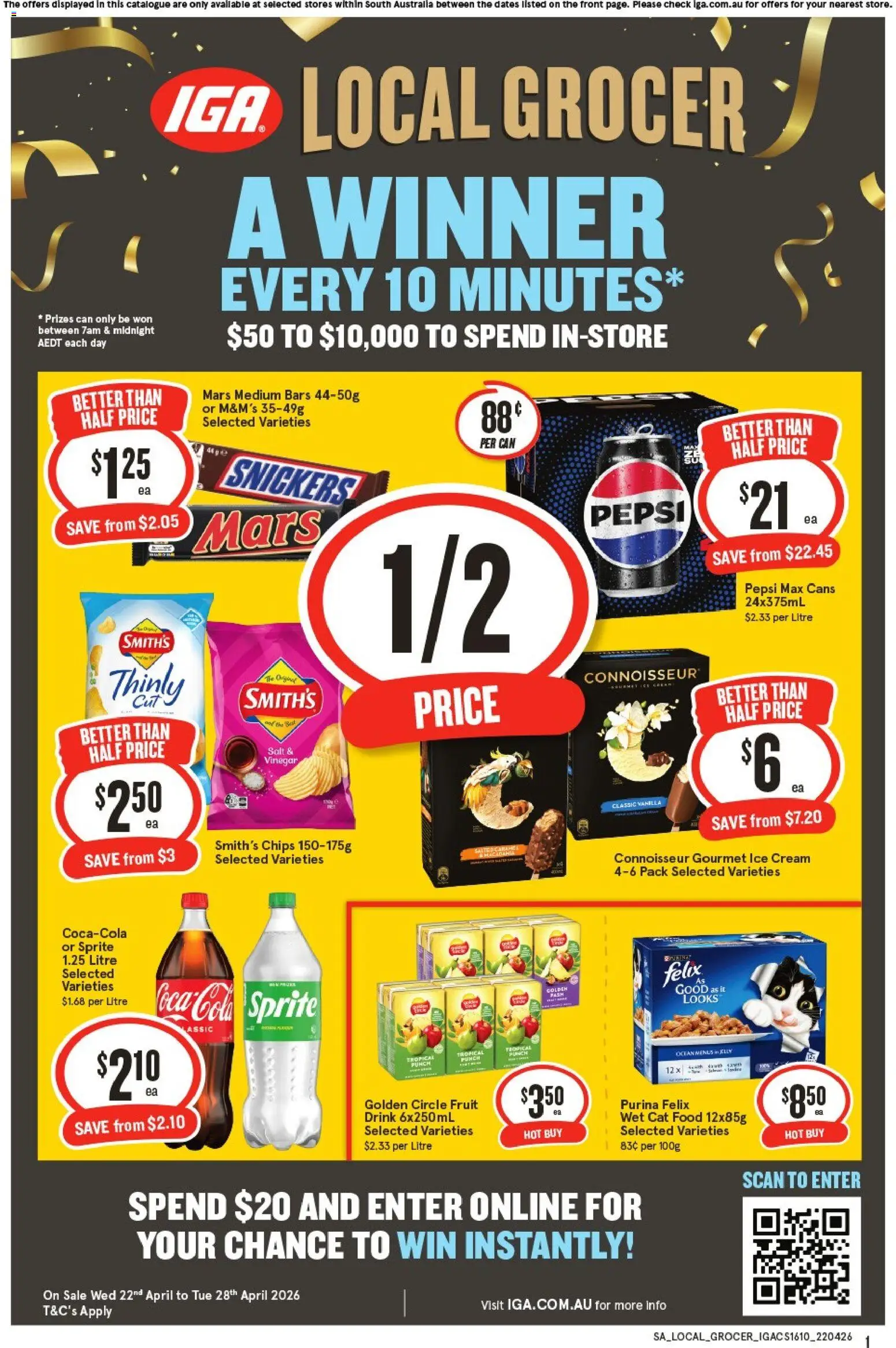 IGA catalogue - valid from 22.04.2026 | Page: 1 | Products: Pepsi, Cream, Salt, Vinegar