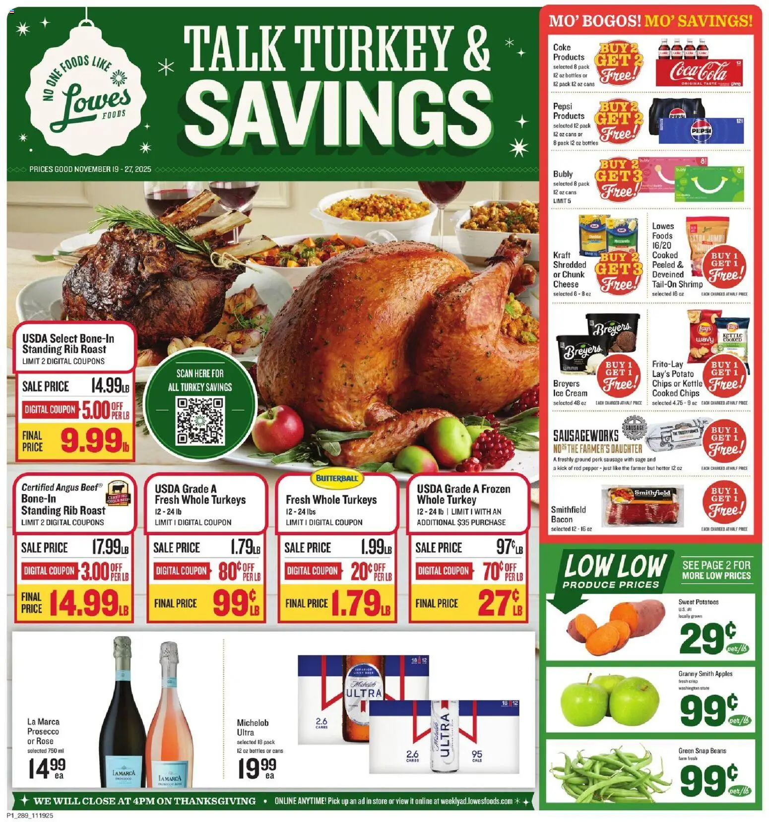 Lowes Foods Weekly Ad - GA - valid from 19.11.2025 | Page: 1 | Products: Pork, Ice cream, Potatoes, Sausage