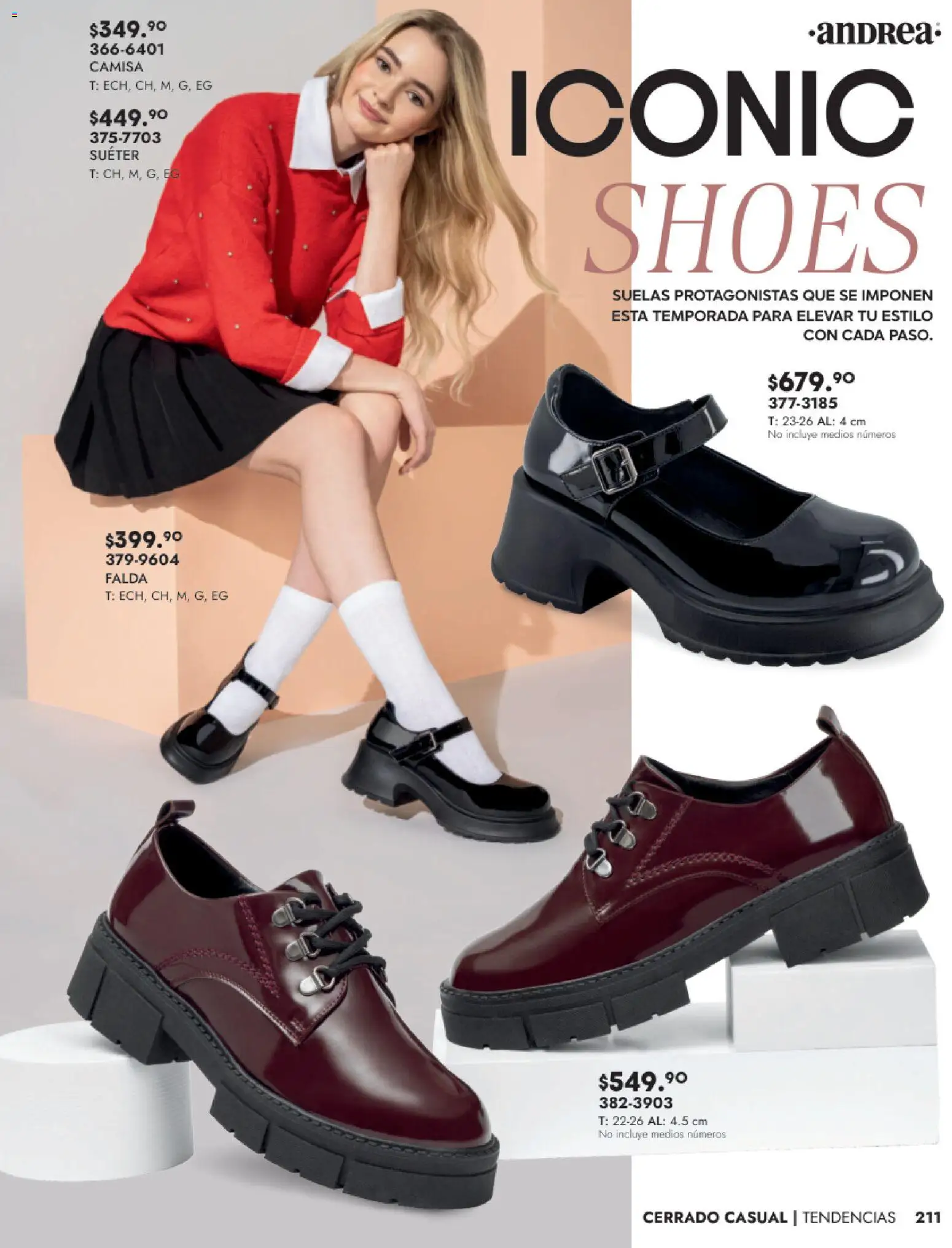 Nuevas ofertas de Andrea válidas en toda la República Mexicana desde el 24.08.2025. ¡Encuentra las mejores ofertas en Andrea - Catálogo Calzado Dama! | Página: 211 | Productos: Suéter, Camisa, Falda