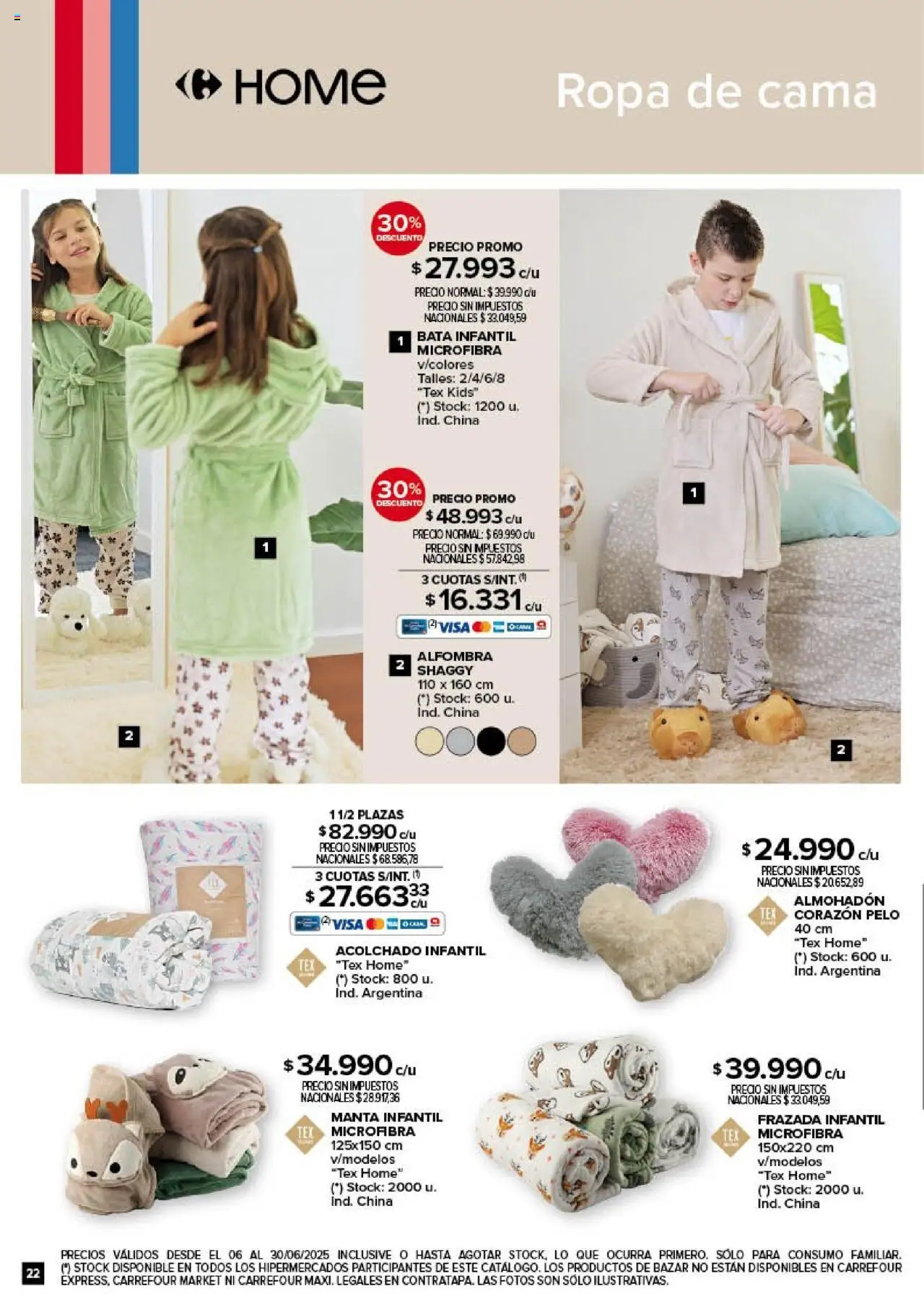 Carrefour - Deco Hogar │ válido desde el 06.06.2025 | Página: 22 | Productos: Almohadon, Cama, Alfombra, Ropa