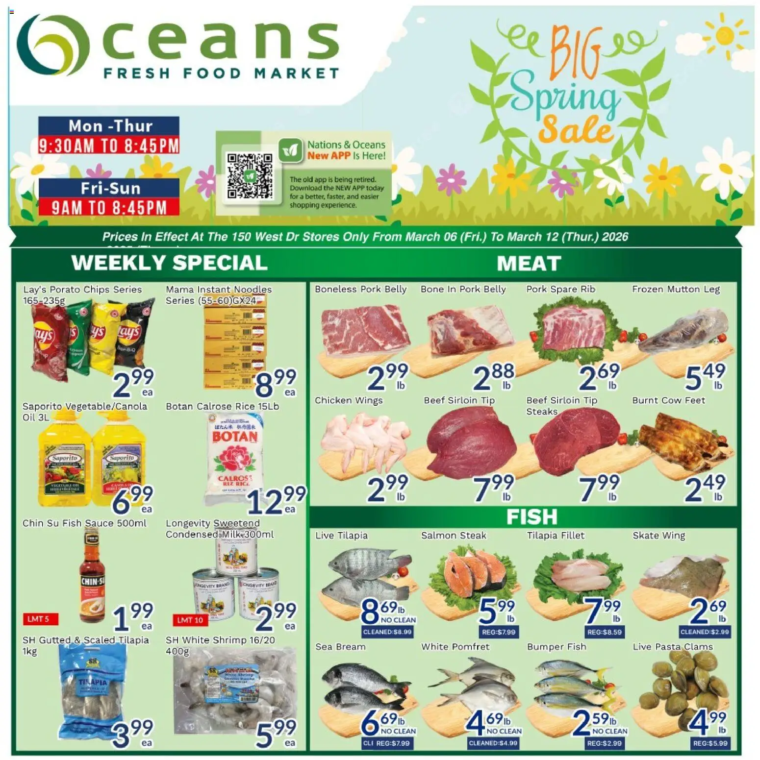 Oceans flyer valid from 06.03.2026 | Page: 1 | Products: Fish, Beef, Chicken, Pork
