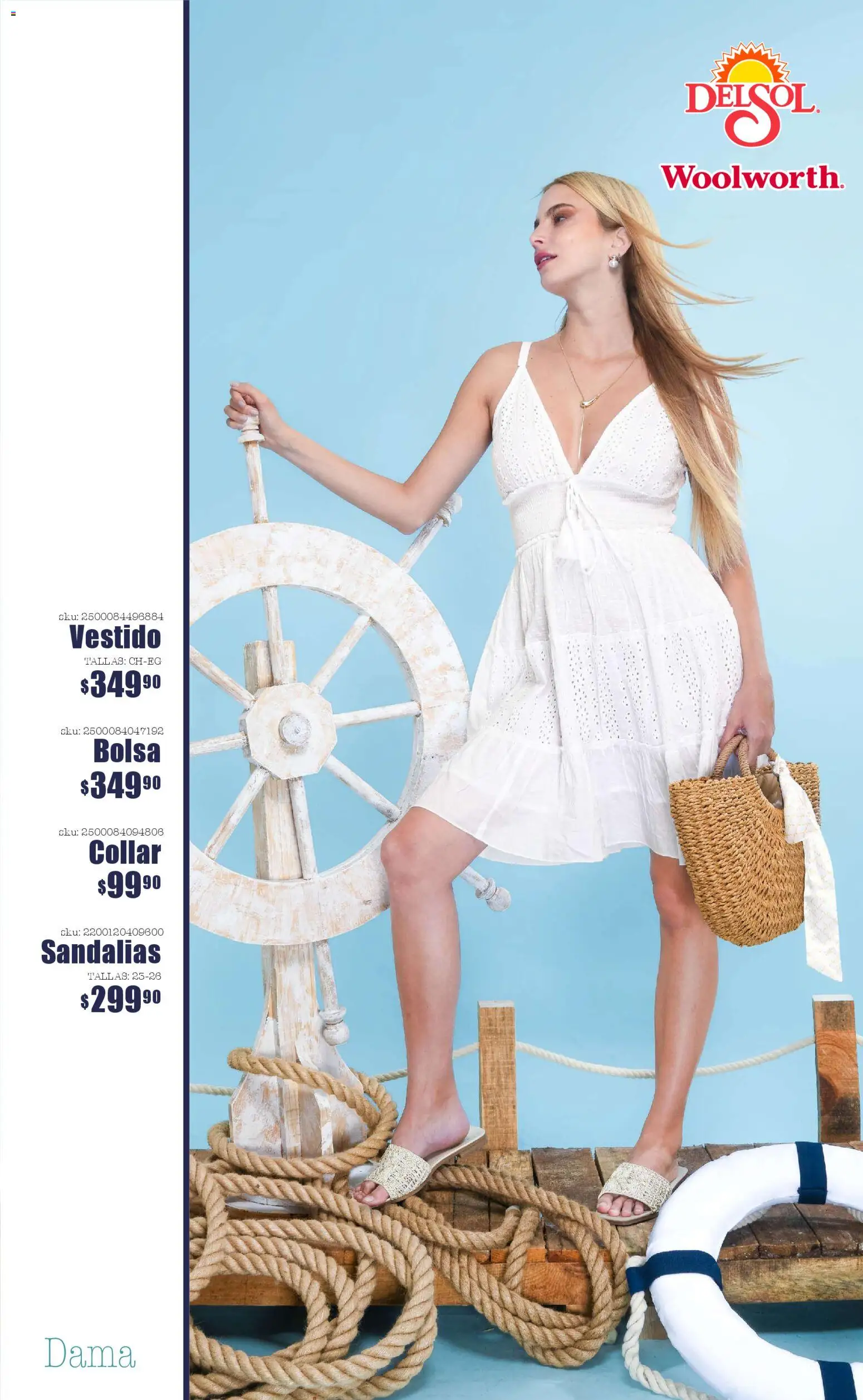 Nuevas ofertas de Del Sol y Woolworth válidas en toda la República Mexicana desde el 26.02.2026. ¡Encuentra las mejores ofertas en Del Sol y Woolworth catálogo Luce la Primavera! | Página: 2 | Productos: Bolsa, Vestido, Collar, Sandalias