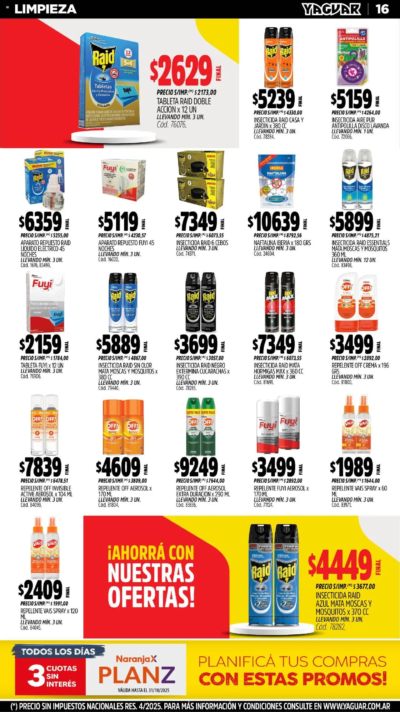 Yaguar - Mendoza │ válido desde el 20.10.2025 | Página: 15 | Productos: Repelente, Disco, Insecticida, Crema