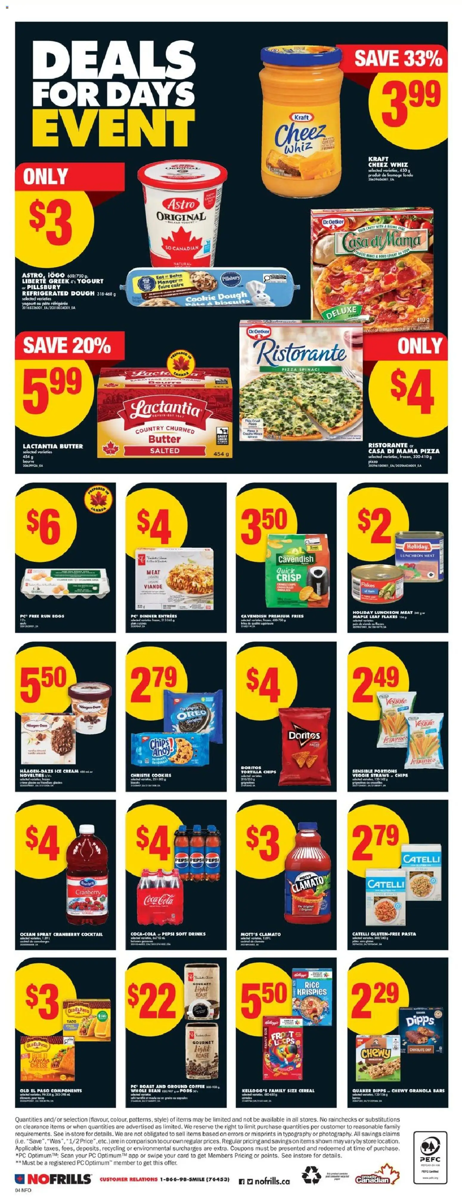 No Frills flyer valid from 08.01.2026 | Page: 4 | Products: Pasta, Ice cream, Cheese, Pizza