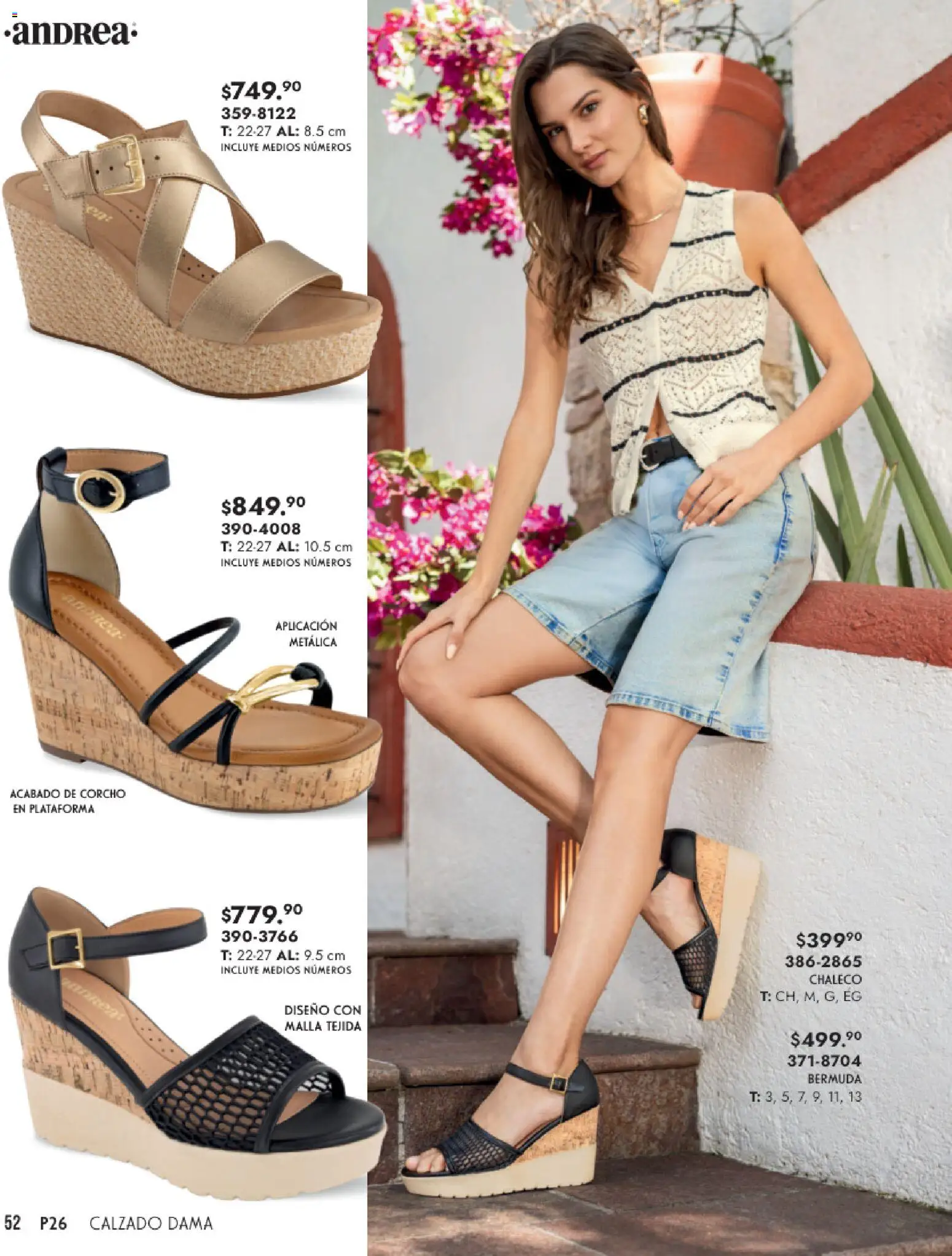 Nuevas ofertas de Andrea válidas en toda la República Mexicana desde el 25.01.2026. ¡Encuentra las mejores ofertas en Andrea catálogo Calzado Dama! | Página: 52 | Productos: Chaleco, Malla, Bermuda