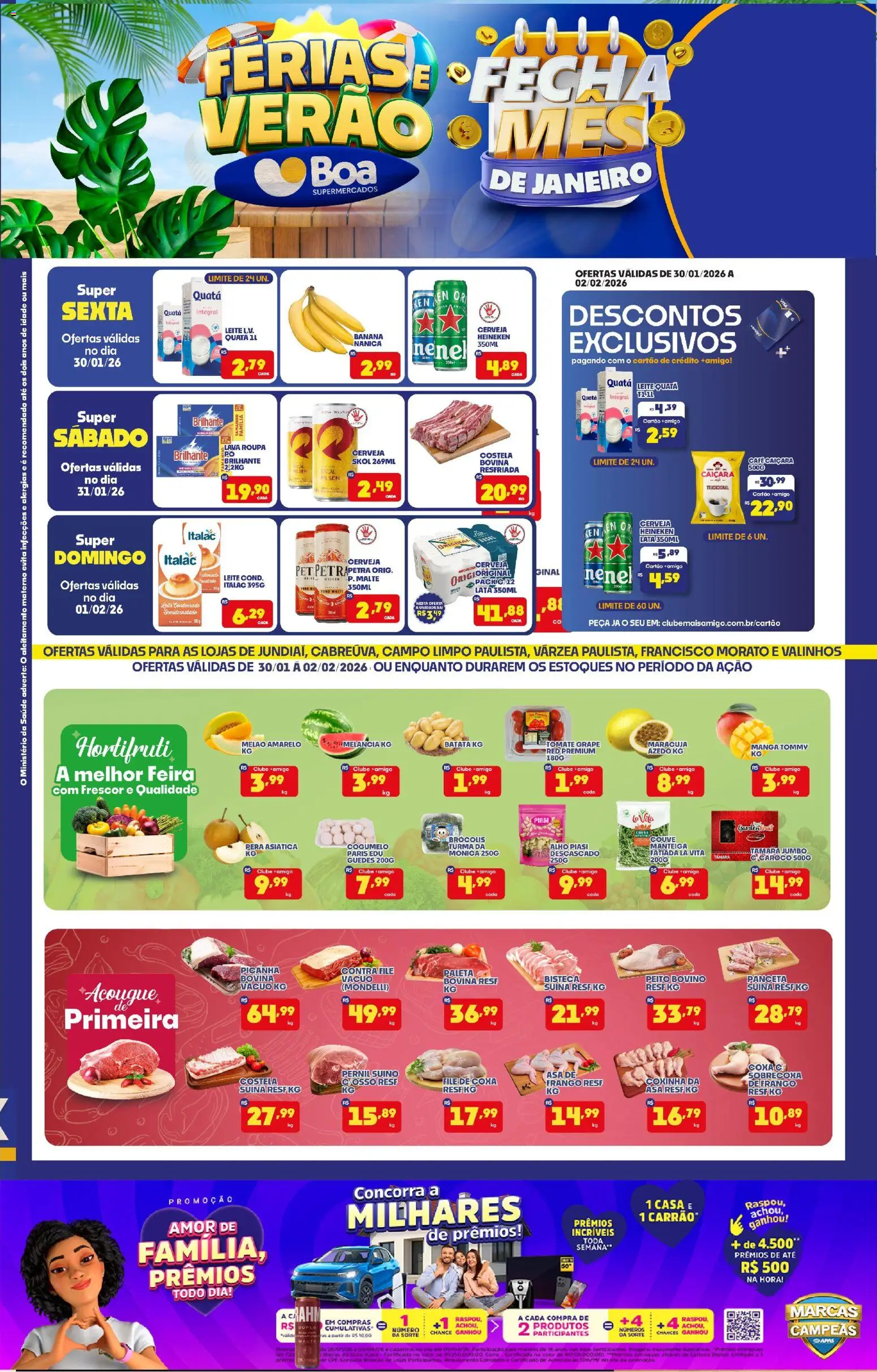 Boa Supermercados Folheto - válido de 30.01.2026 | Página: 1 | Produtos: Melão, Cogumelo, Contra filé, Picanha
