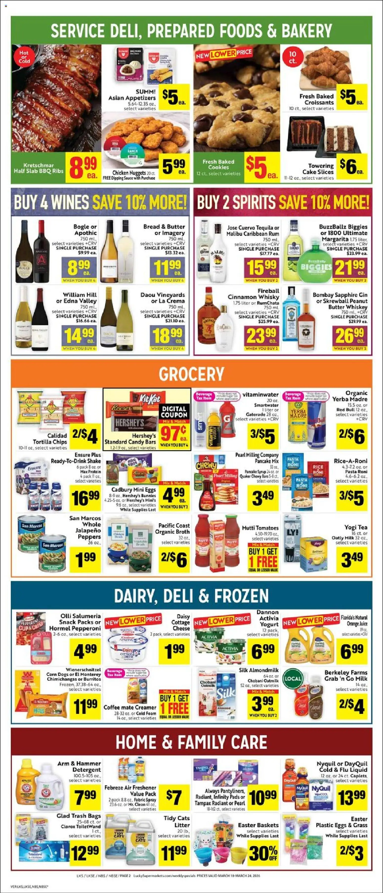 Lucky Supermarkets Weekly - valid from 18.03.2026 | Page: 2 | Products: Gin, Pads, Sauce, Croissants