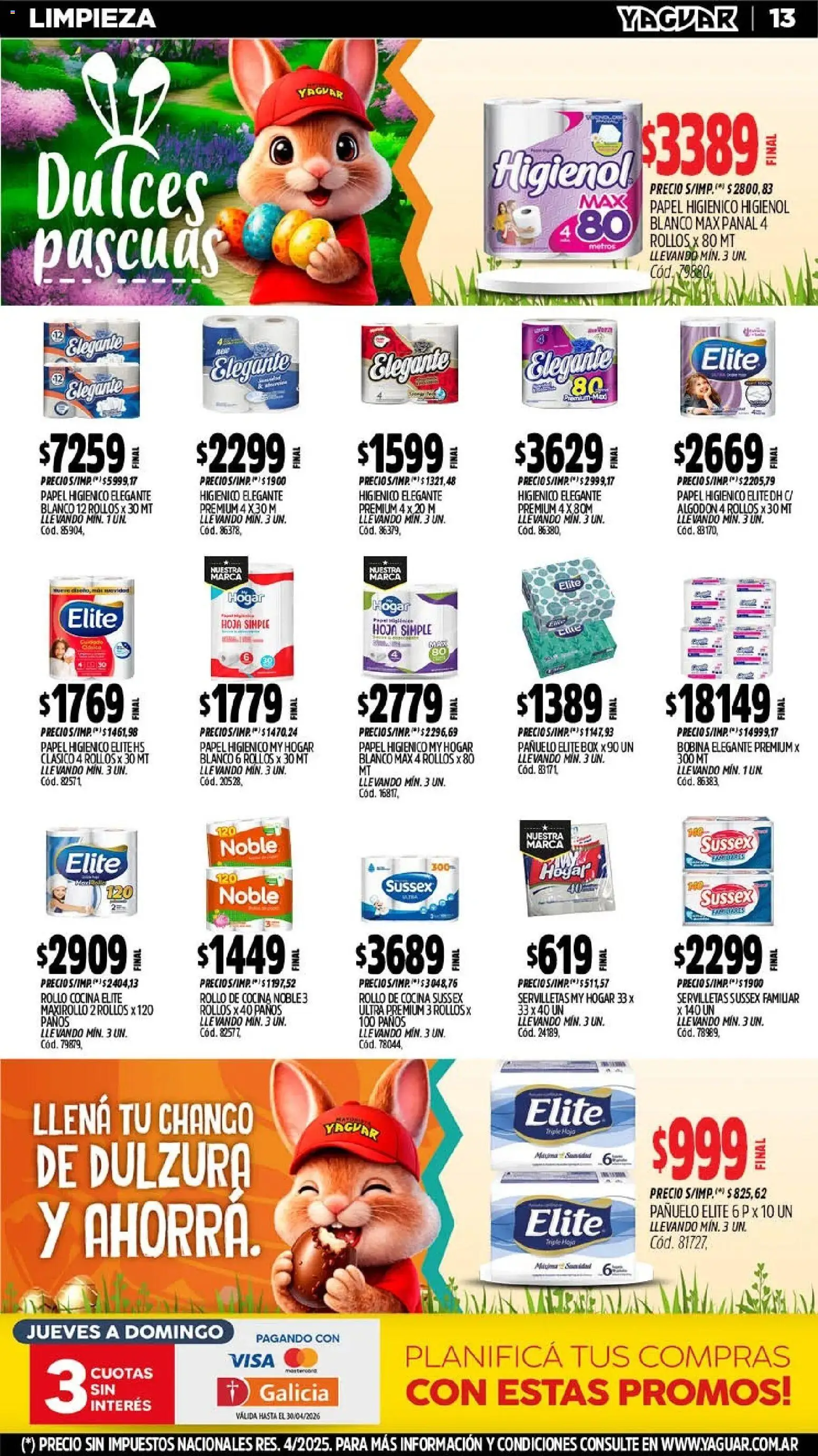 Yaguar - Oferta Semanal San Juan │ válido desde el 30.03.2026 | Página: 13 | Productos: Papel higiénico, Algodón, Pañuelo, Servilletas