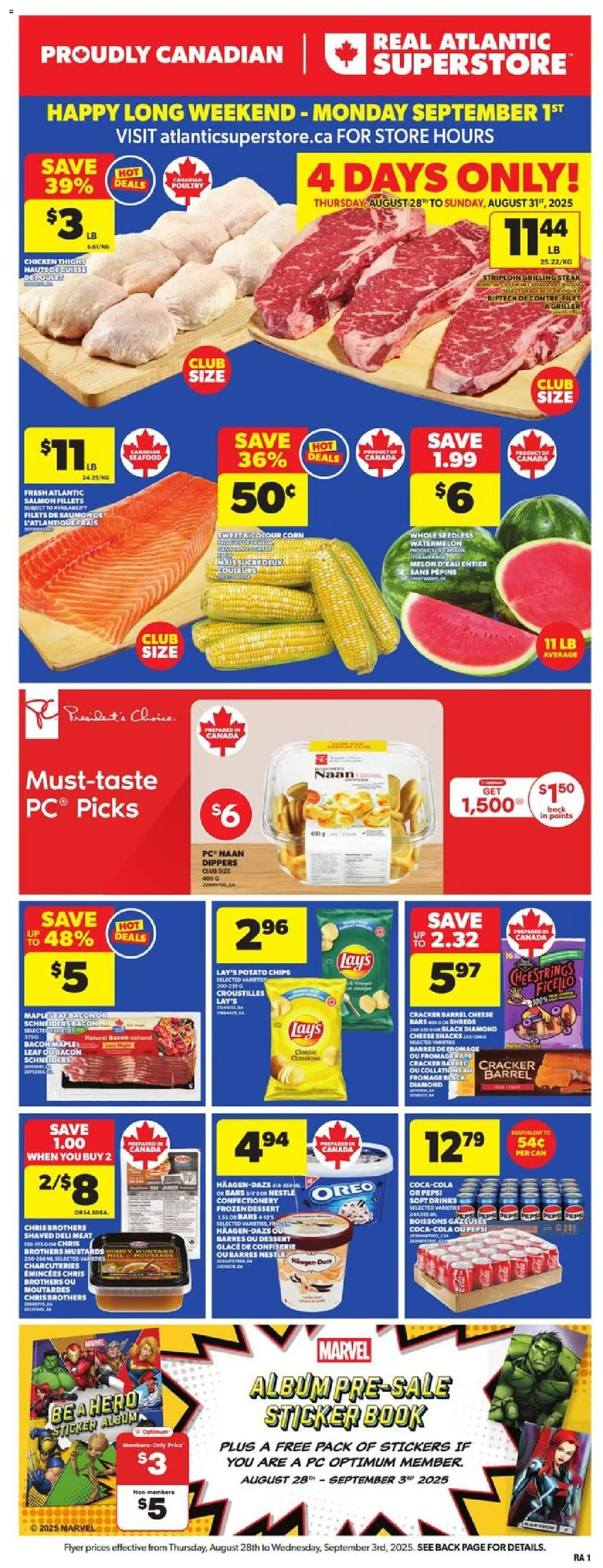 Atlantic Superstore flyer valid from 28.08.2025 | Page: 3 | Products: Chips, PC, Cheese, Chicken