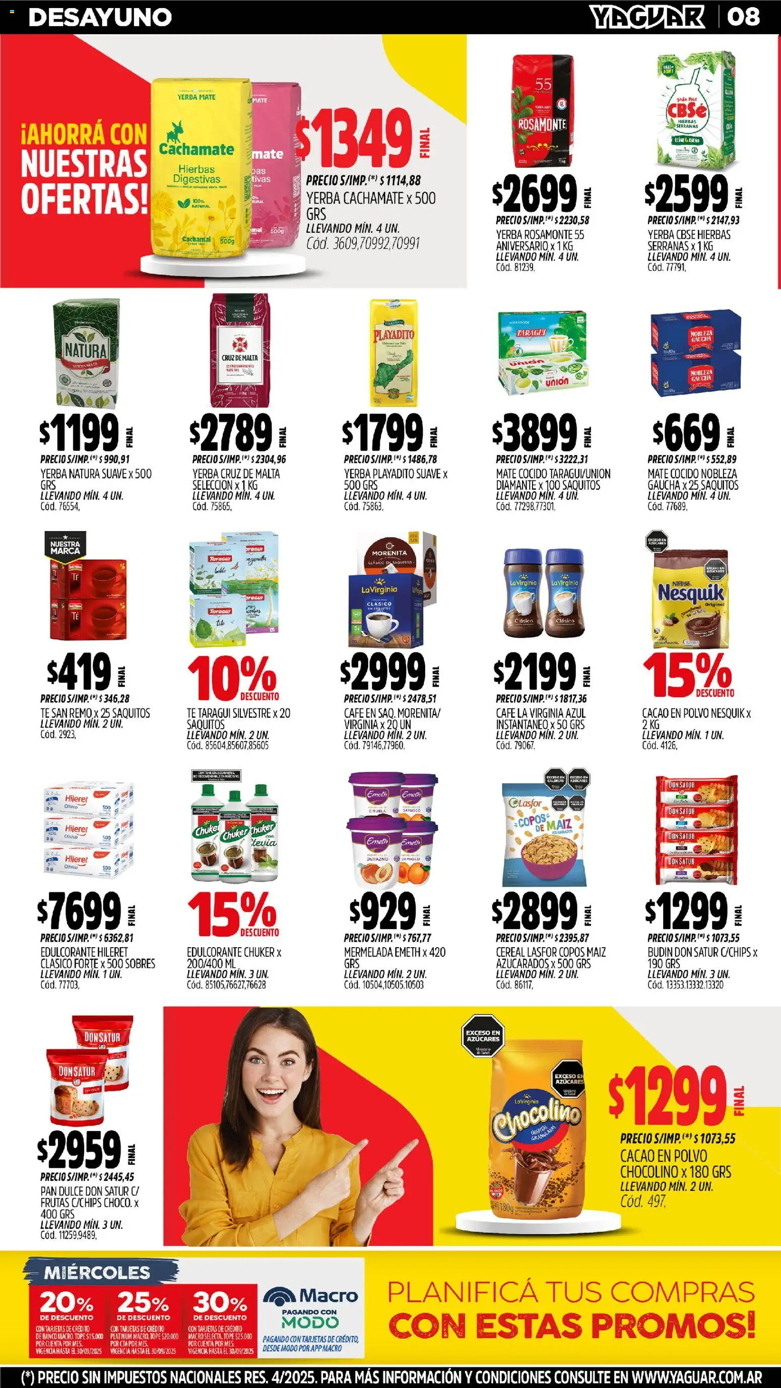 Yaguar - Misiones │ válido desde el 27.10.2025 | Página: 8 | Productos: Copos, Yerba, Edulcorante, Pan