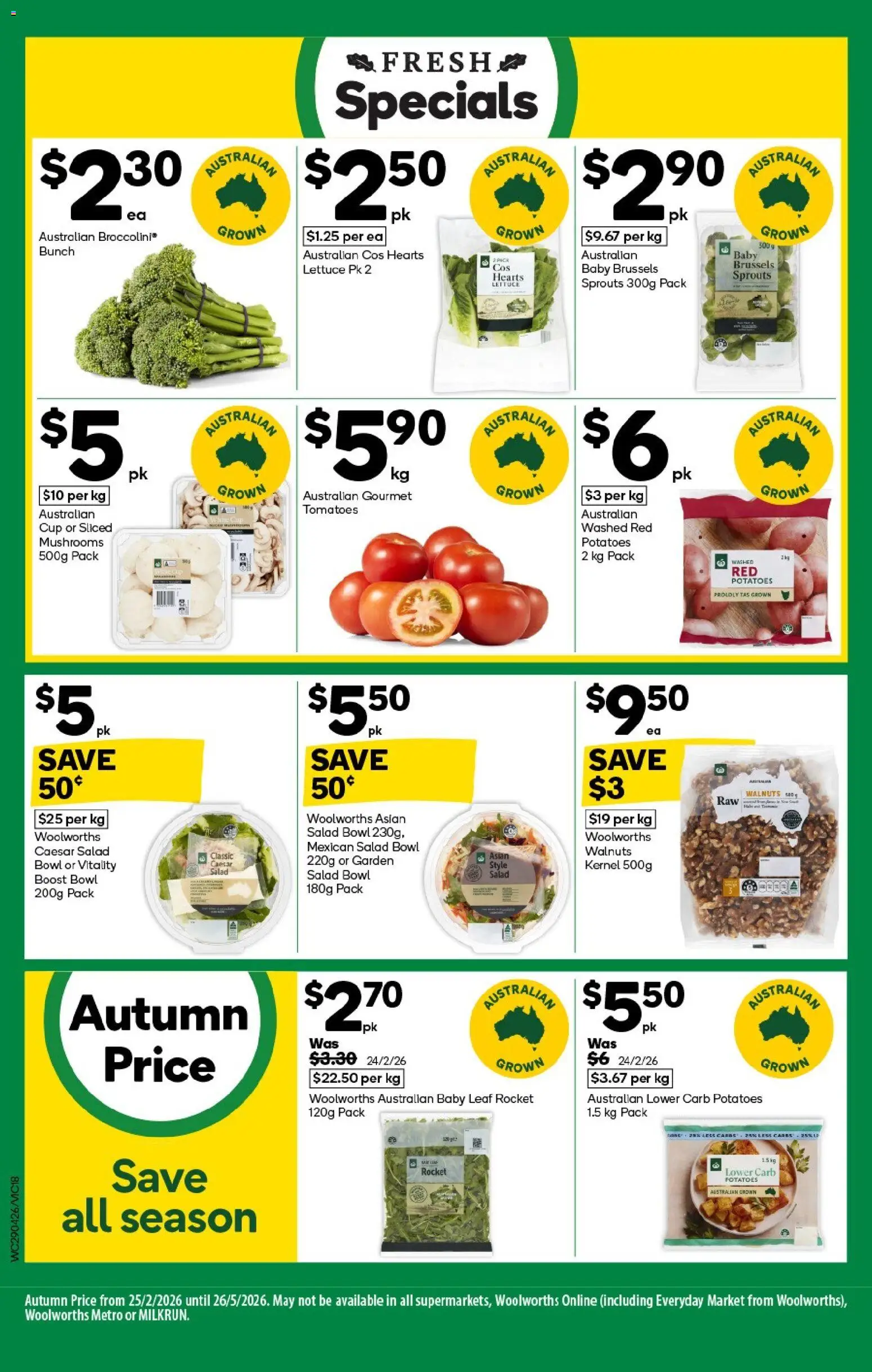 Woolworths catalogue - valid from 29.04.2026 | Page: 18 | Products: Lettuce, Mushrooms, Rocket, Potatoes