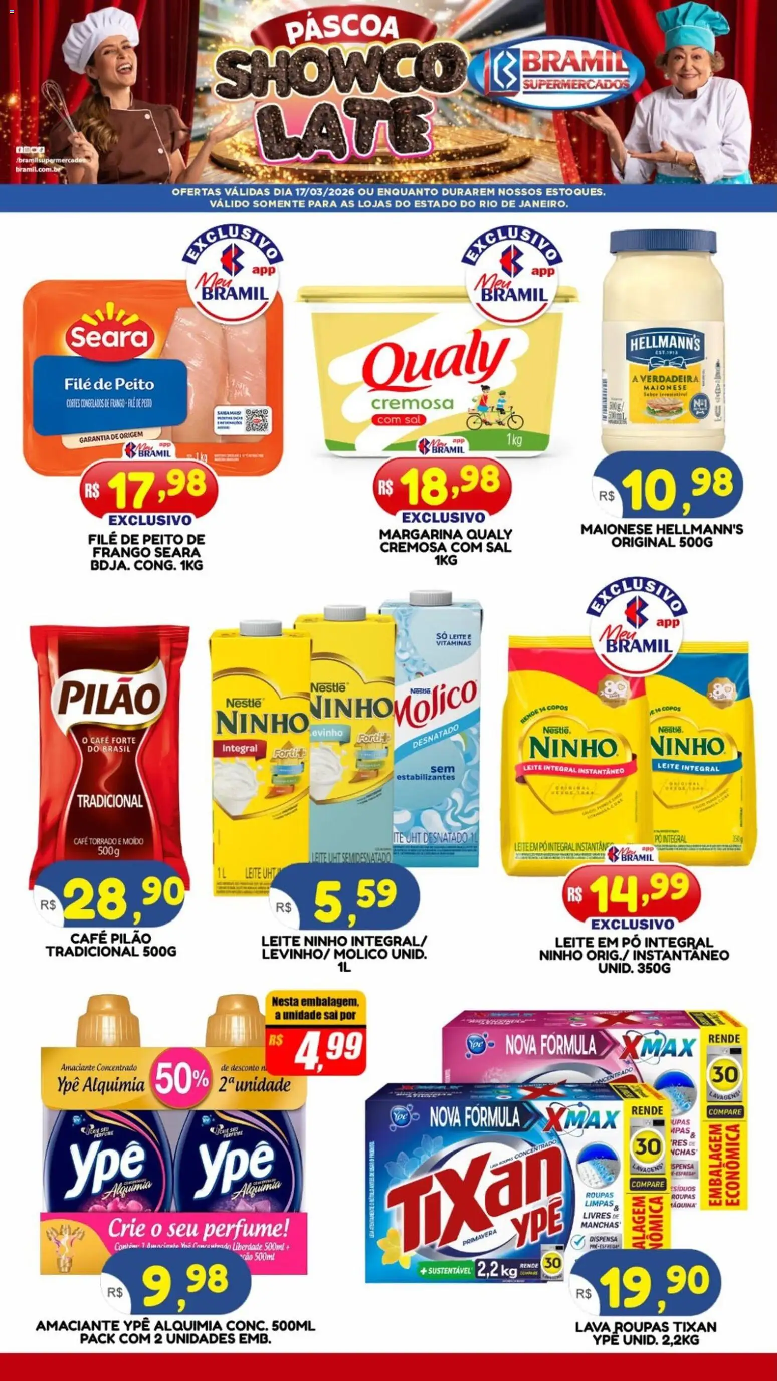 Bramil Supermercados Folheto - válido de 17.03.2026 | Página: 1 | Produtos: Vinho, Copos, Frango, Amaciante