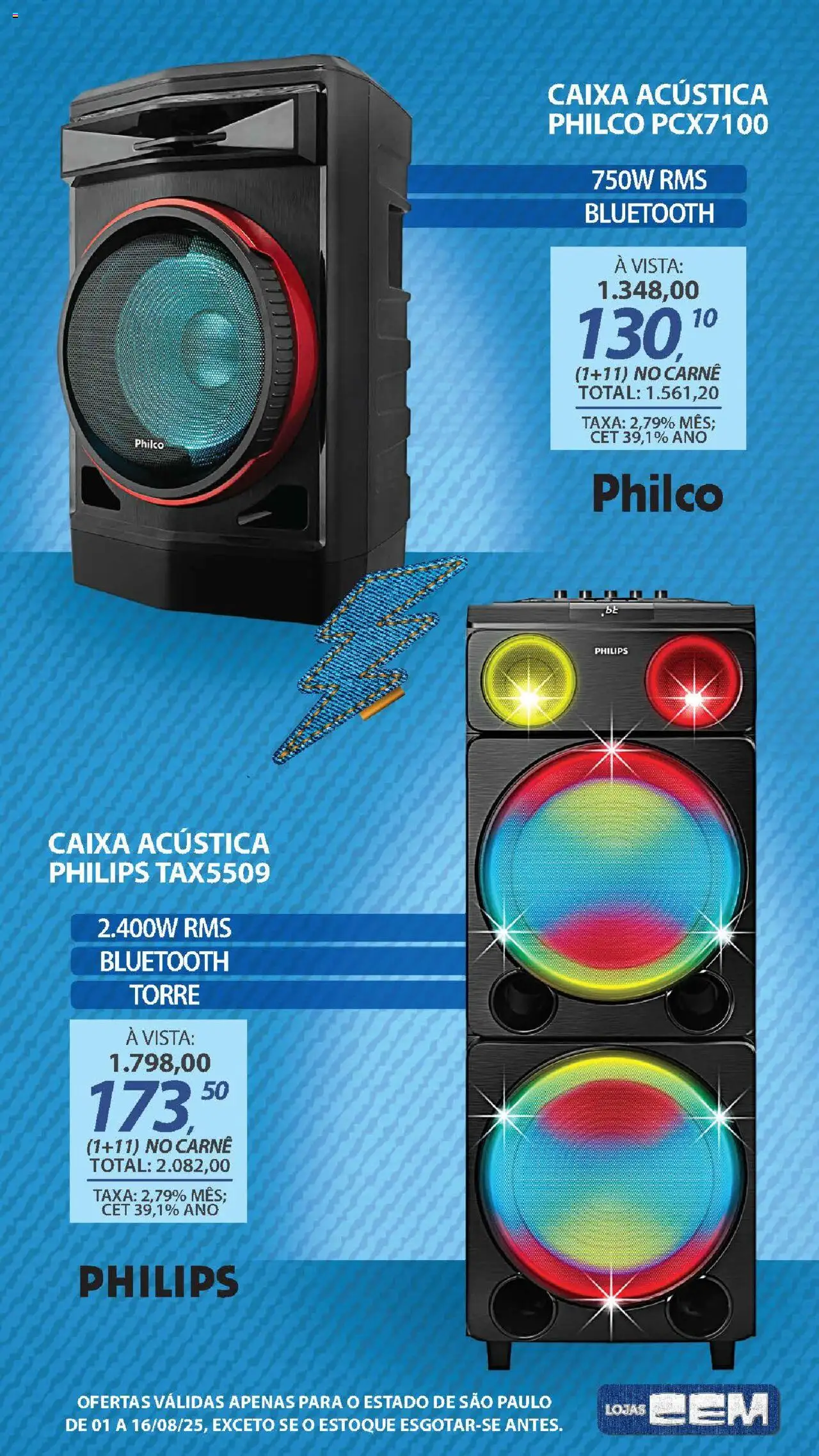 Lojas Cem Folheto - válido de 01.08.2025 | Página: 58 | Produtos: Caixa acústica, Caixa, Carne
