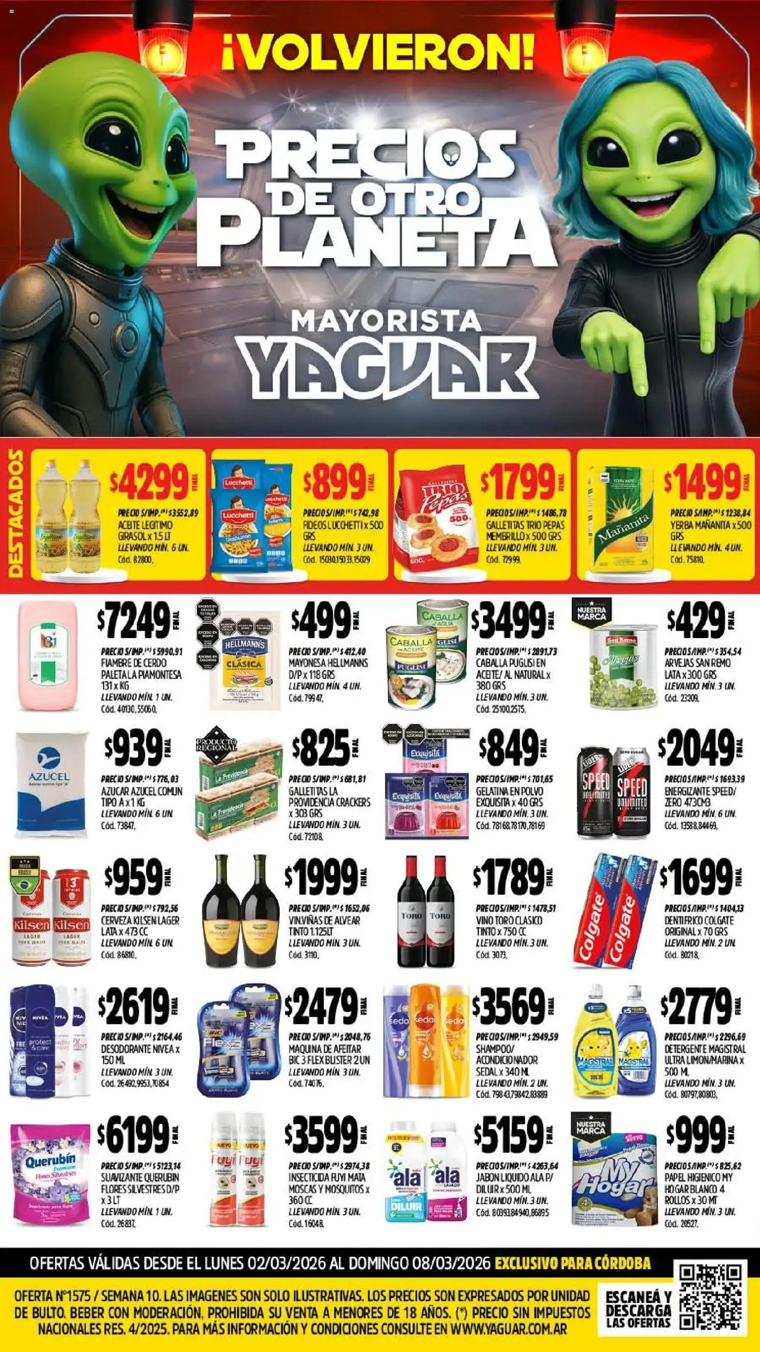 Yaguar - Oferta Semanal Córdoba │ válido desde el 02.03.2026 | Página: 1 | Productos: Jabón líquido, Arvejas, Desodorante, Fideos