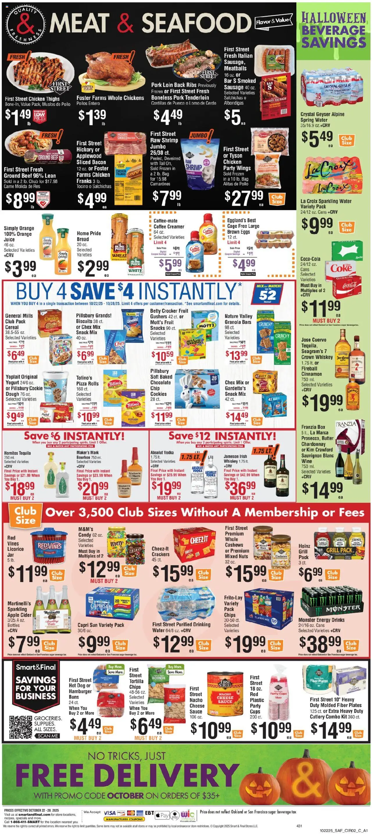 Smart & Final Weekly Ad - valid from 21.10.2025 | Page: 3 | Products: Corn, Pork, Bourbon, Seafood