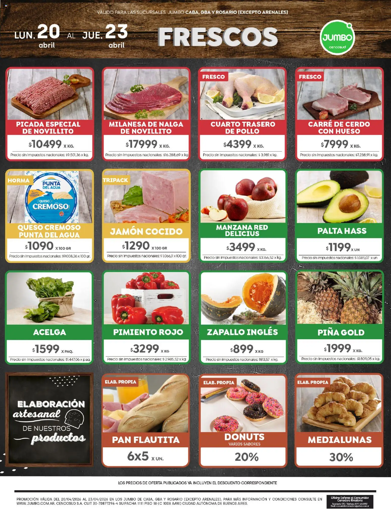 Jumbo ofertas │ válido desde el 20.04.2026 | Página: 1 | Productos: Milanesa, Jamón cocido, Pimiento, Cerdo