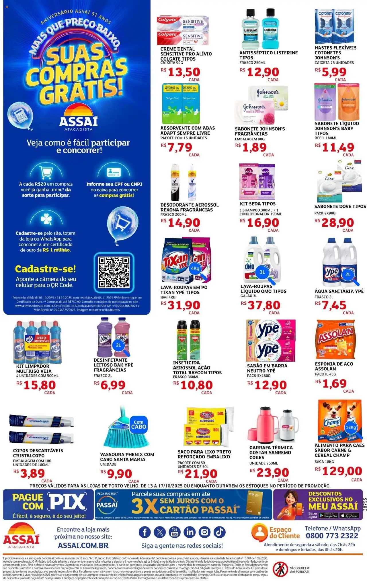 Assaí Atacadista Folheto - válido de 13.10.2025 | Página: 4 | Produtos: Base, Telefone, Copos, Água sanitária