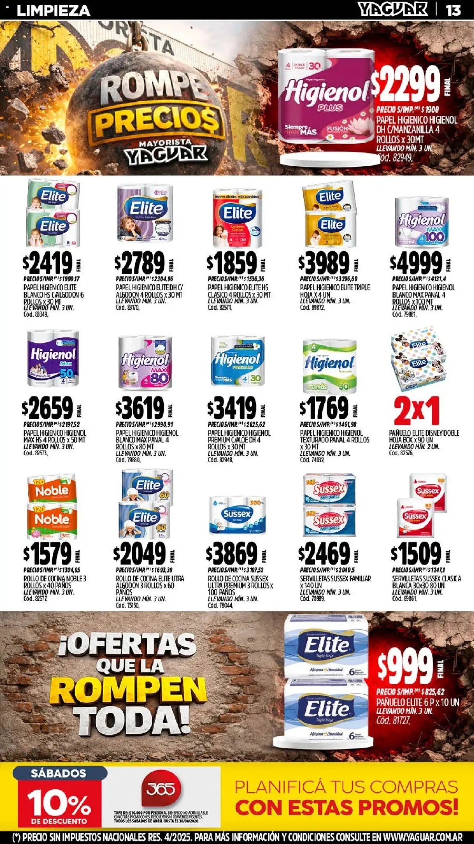 Yaguar - Oferta Semanal Mar del Plata │ válido desde el 13.04.2026 | Página: 13 | Productos: Papel higiénico, Cocina, Servilletas, Huevo