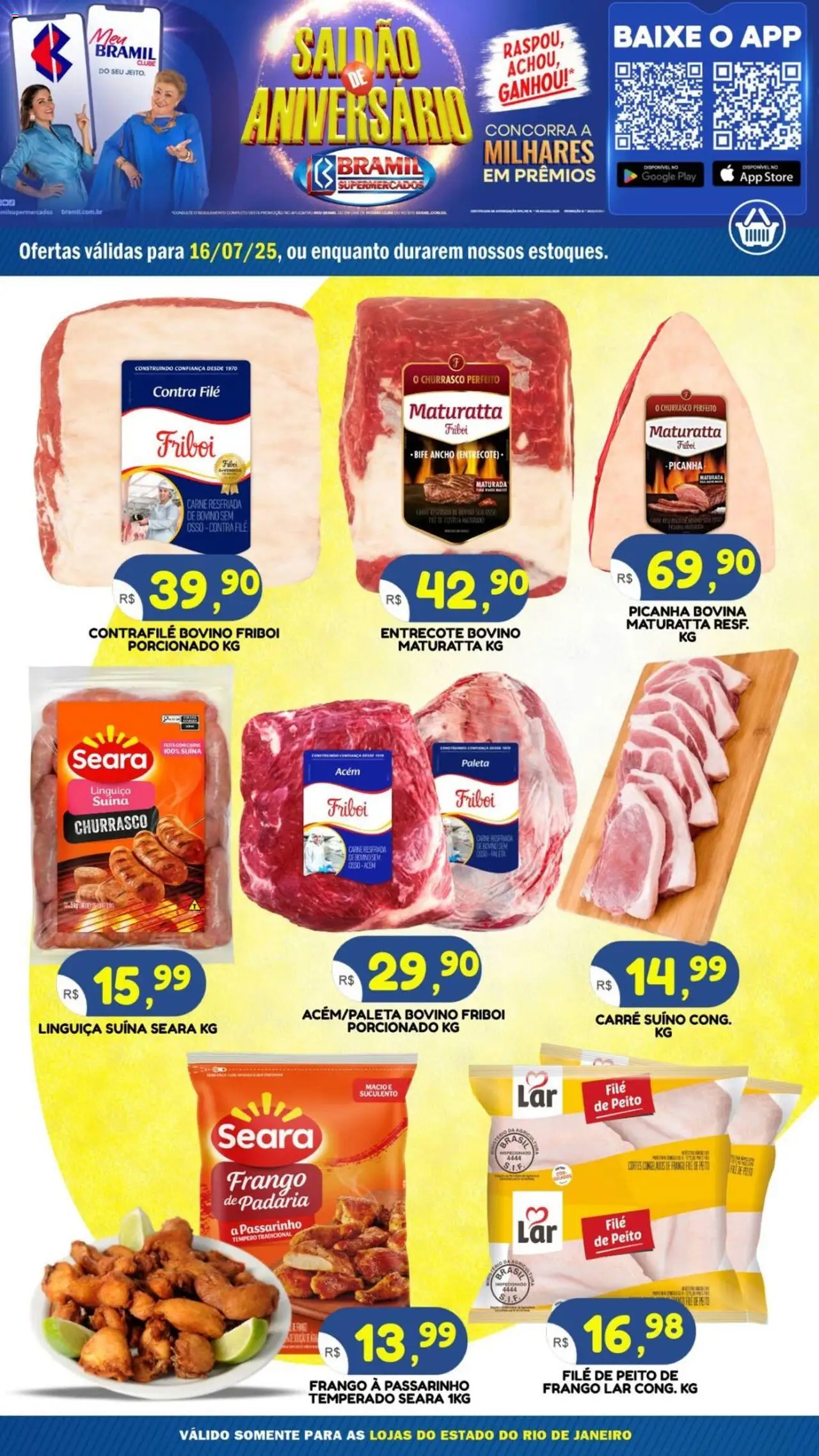 Bramil Supermercados Folheto - válido de 16.07.2025 | Página: 1 | Produtos: Linguiça, Acém, Contra filé, Picanha