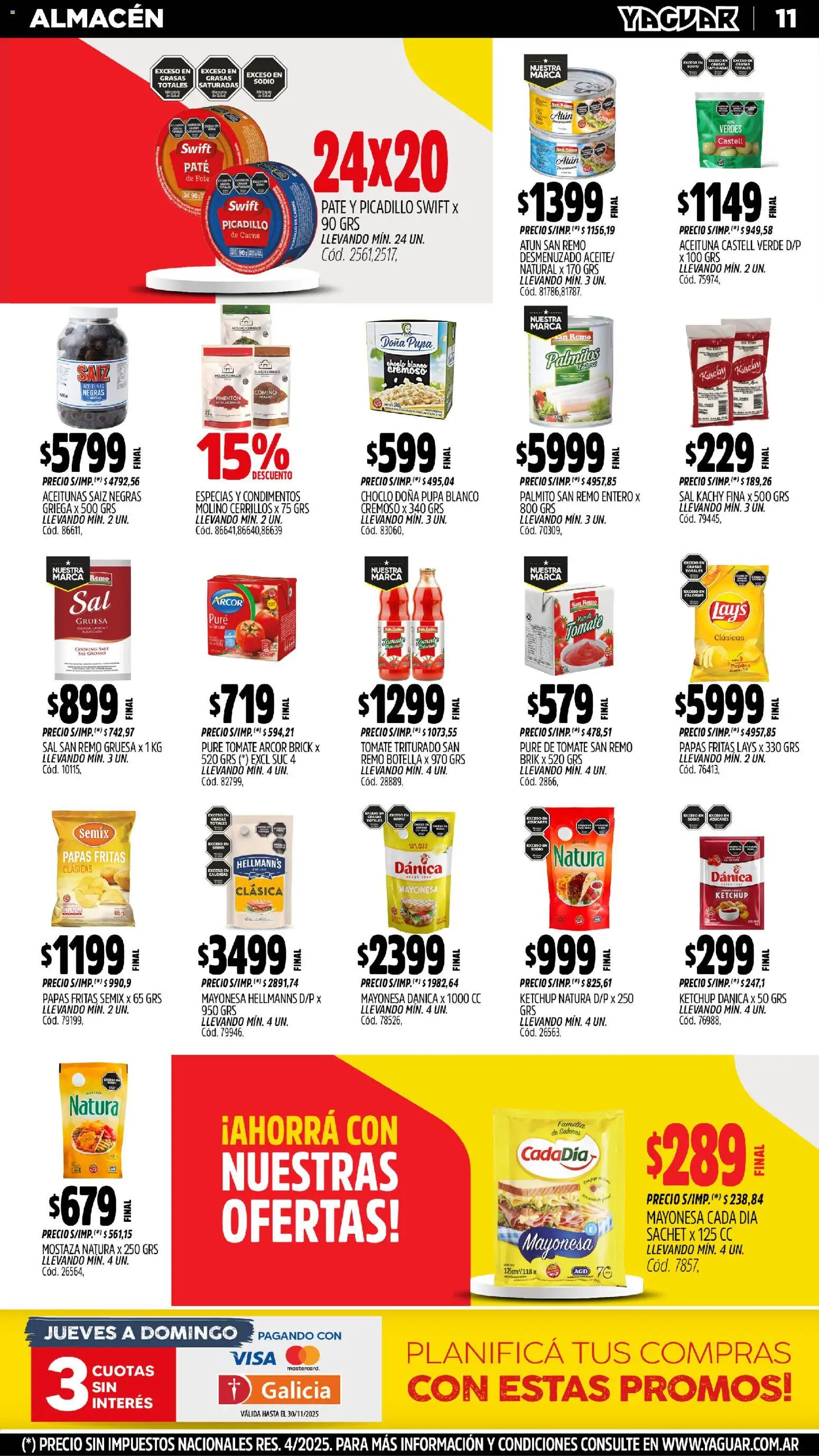 Yaguar - Salta │ válido desde el 17.11.2025 | Página: 12 | Productos: Papa, Ketchup, Mostaza, Aceitunas