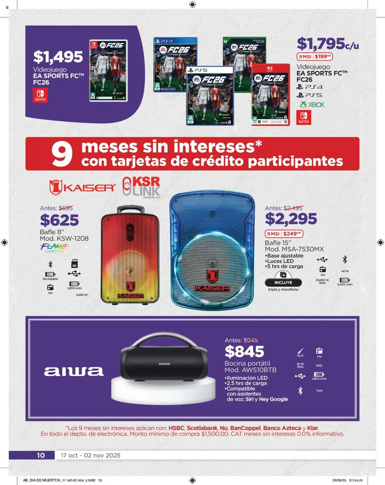 Nuevas ofertas de Chedraui válidas en toda la República Mexicana desde el 17.10.2025. ¡Encuentra las mejores ofertas en Chedraui folleto! | Página: 10 | Productos: Micrófono, Bocina, Banco, Xbox