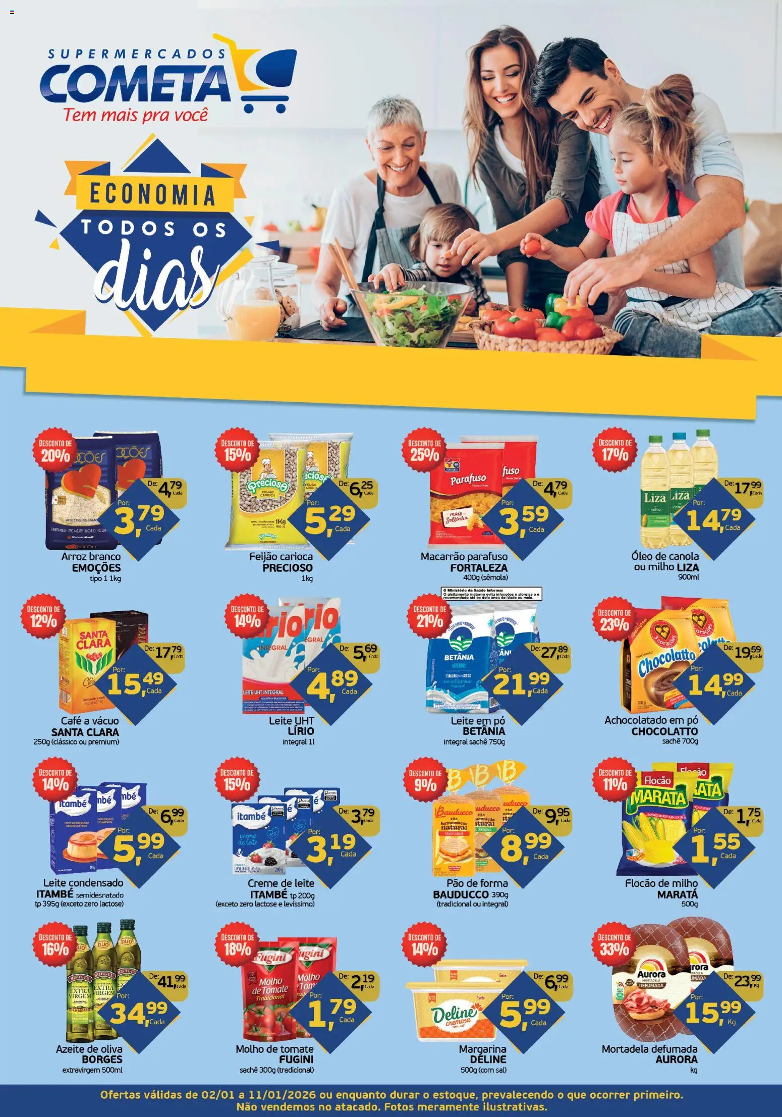 Cometa Supermercados Folheto - válido de 02.01.2026 | Página: 1 | Produtos: Feijão, Pó, Mortadela, Margarina
