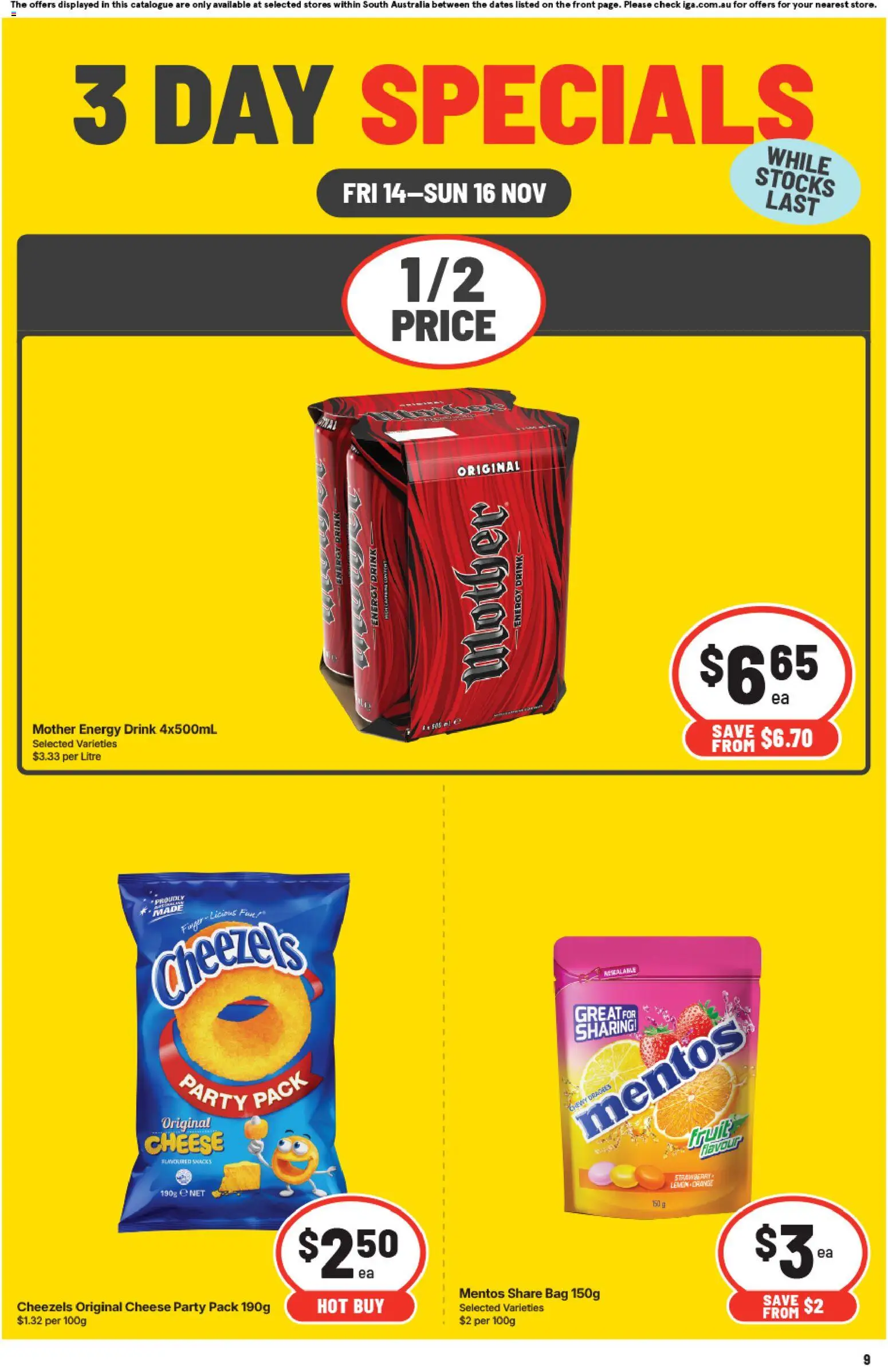 IGA catalogue - valid from 14.11.2025 | Page: 2 | Products: Cheese, Energy drink, Lemon, Bag