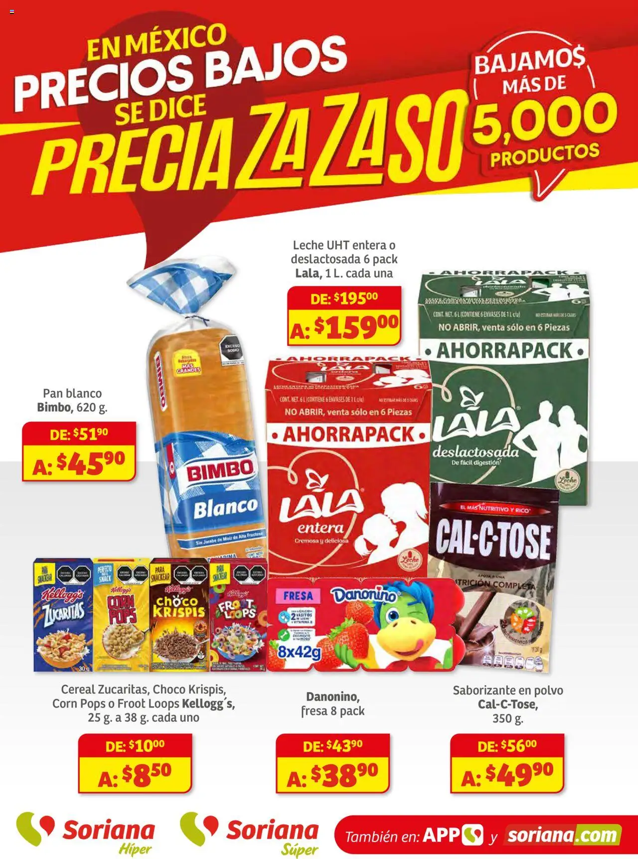 Nuevas ofertas de Soriana válidas en toda la República Mexicana desde el 28.08.2025. ¡Encuentra las mejores ofertas en Soriana - Preciazazaso Híper: Chih, Coah, Dur, NL, SLP, Tamps, Zac! | Página: 1 | Productos: Fresa, Leche, Pan, Polvo