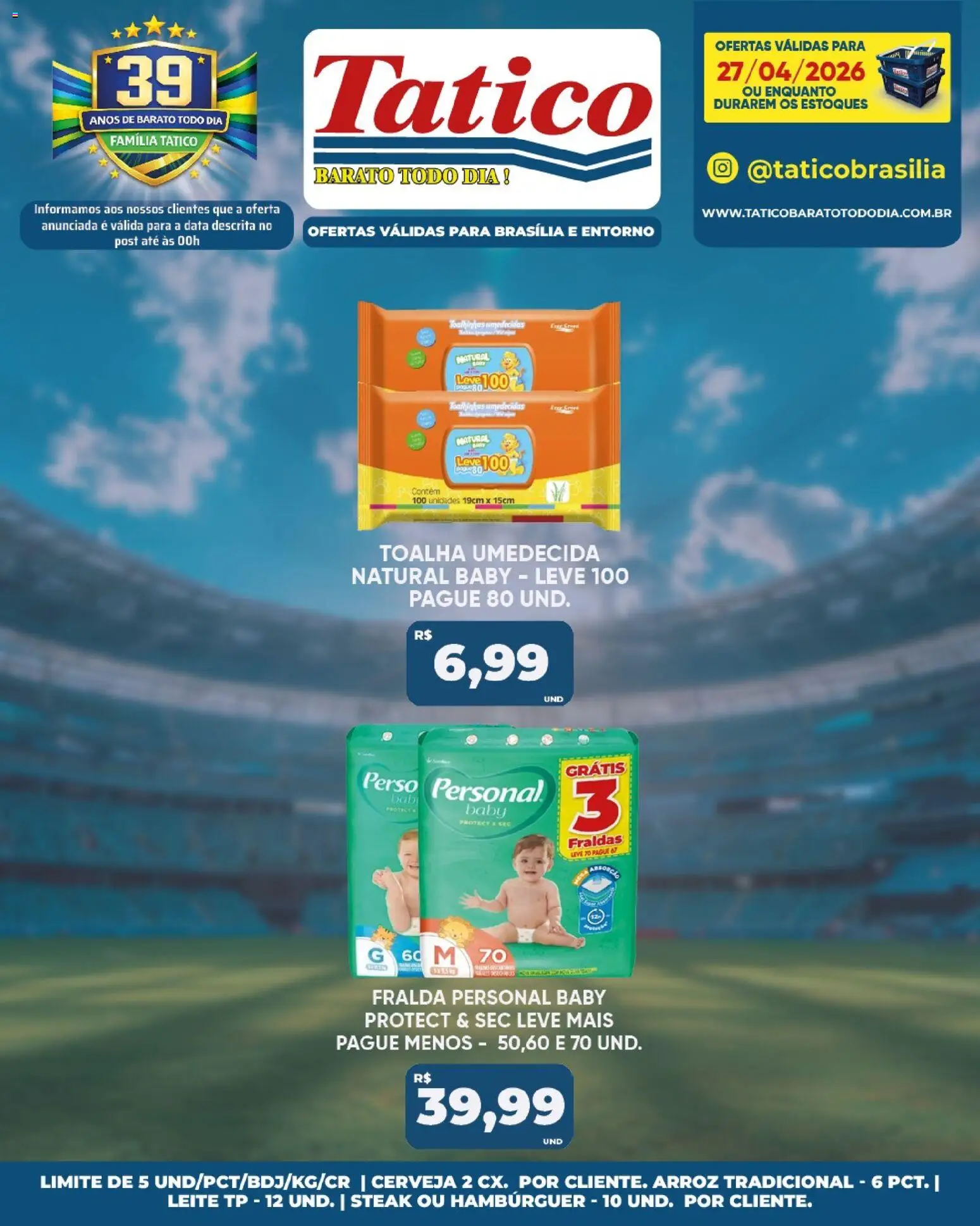 Tatico Folheto - válido de 28.04.2026 | Página: 39 | Produtos: Cerveja, Arroz, Hambúrguer, Toalha umedecida