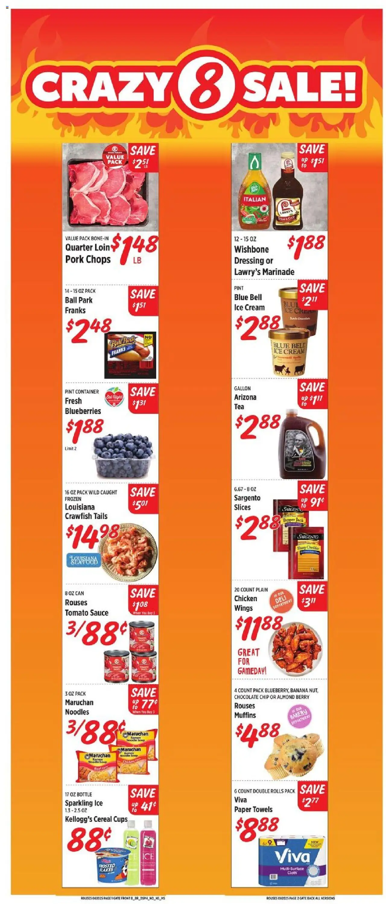 Rouses Weekly Ad - valid from 20.08.2025 | Page: 1 | Products: Bakery, Noodles, Flakes, Ice cream