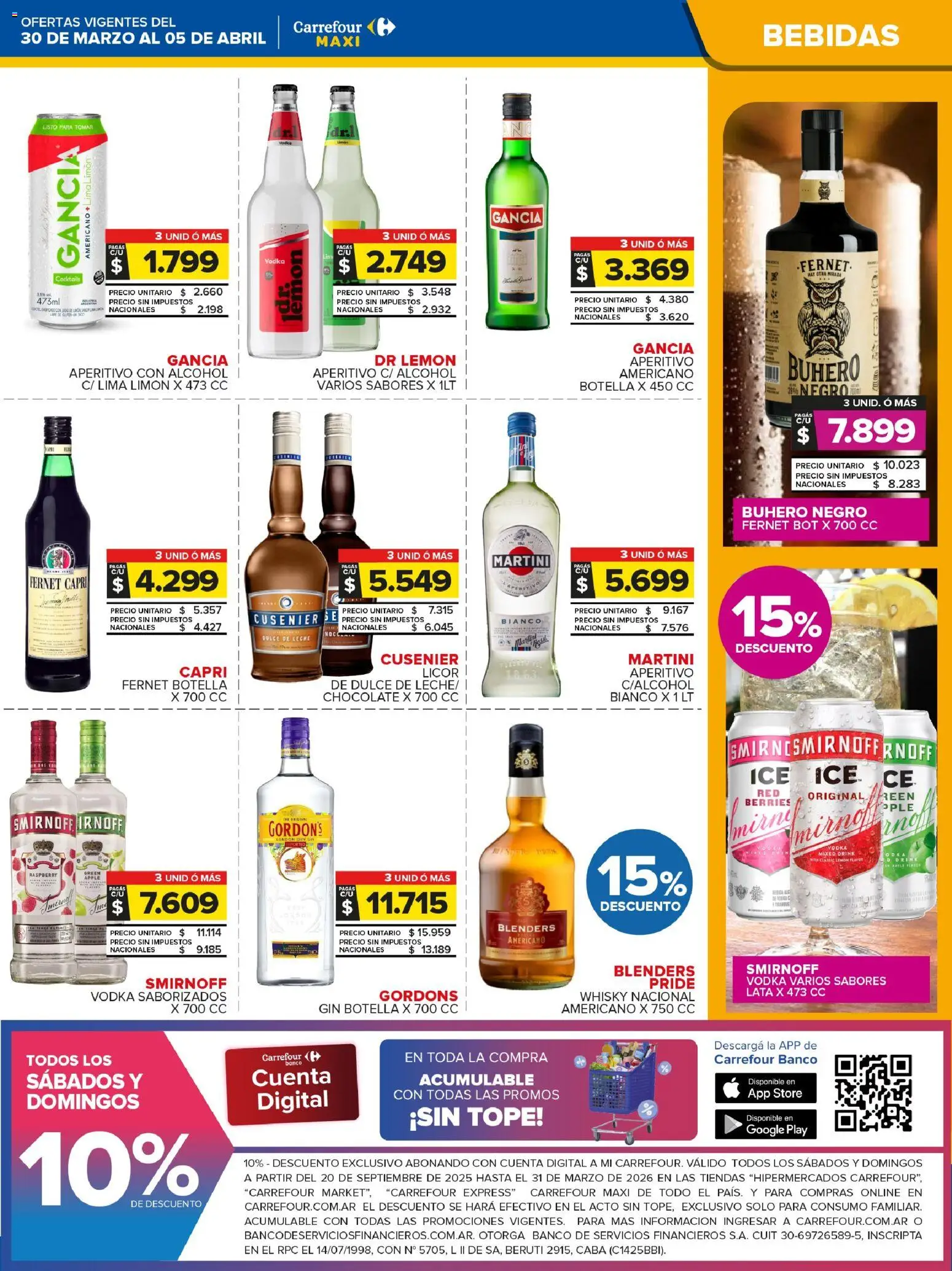 Carrefour Maxi catálogo │ válido desde el 30.03.2026 | Página: 5 | Productos: Vodka, Dulce de leche, Gin, Fernet