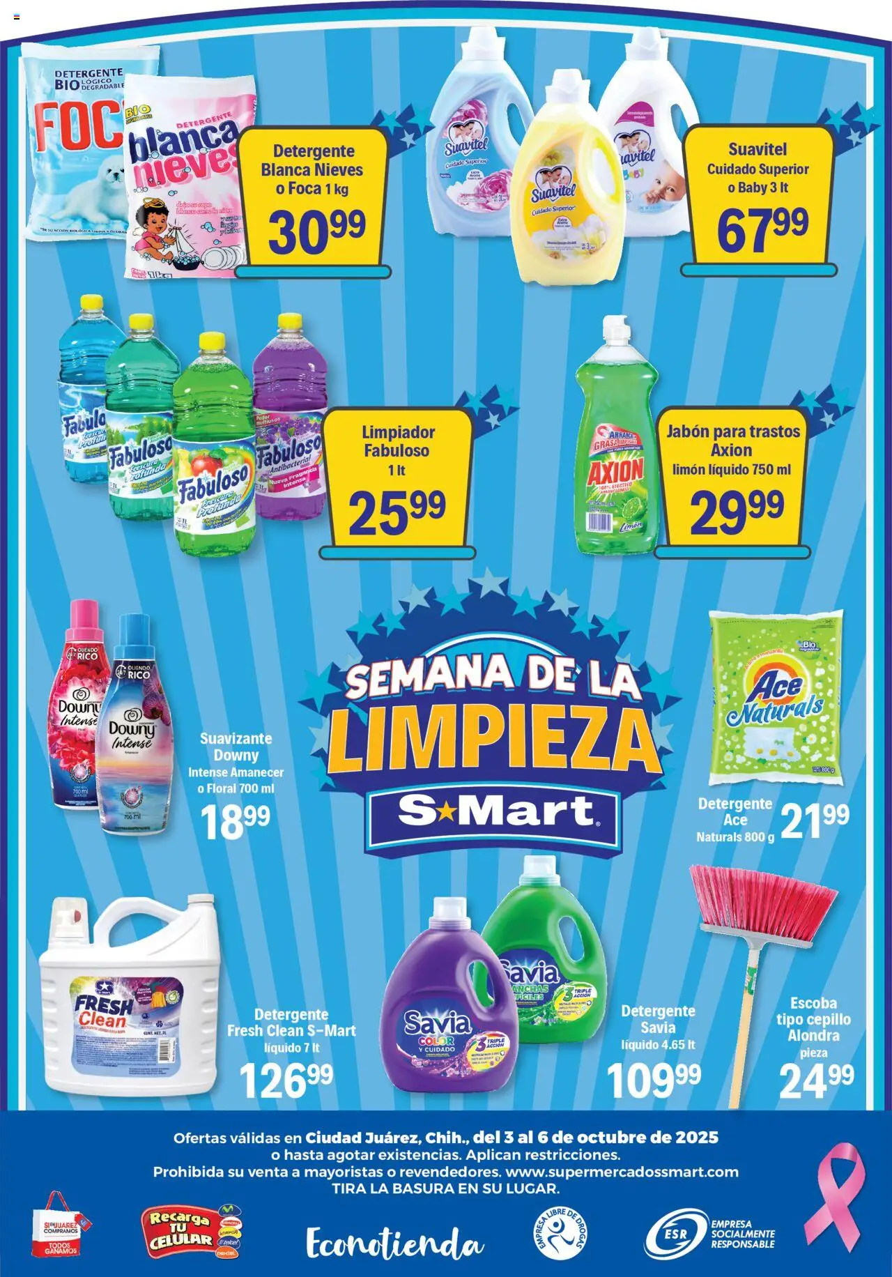 Nuevas ofertas de S-Mart válidas en toda la República Mexicana desde el 03.10.2025. ¡Encuentra las mejores ofertas en S-Mart - Folleto - Juarez! | Página: 6 | Productos: Cepillo, Suavizante, Ropa, Fragancia
