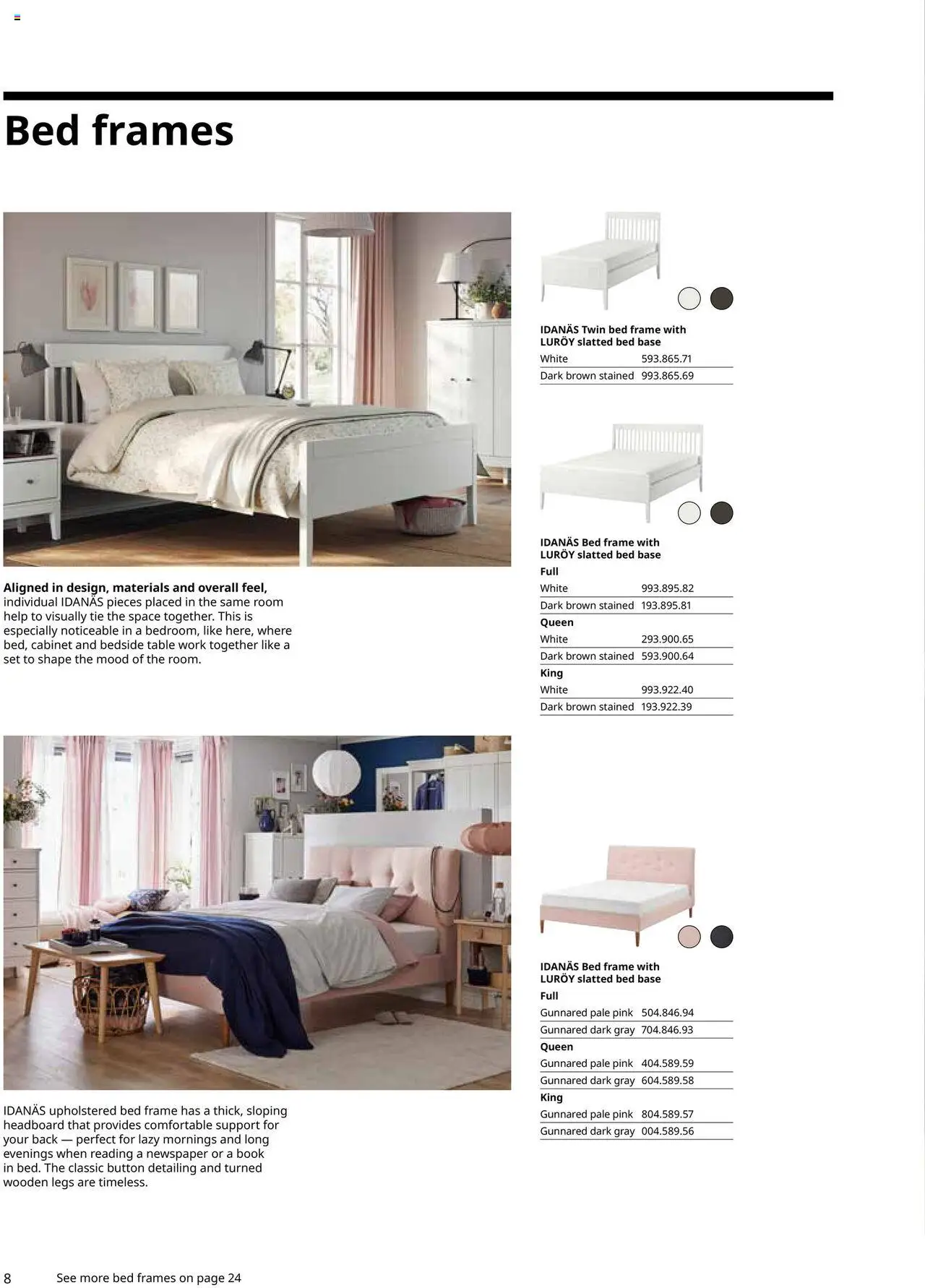 IKEA IDANÄS Series Buying Guide - valid from 01.01.2025 | Page: 8 | Products: Bed, Bedside table, Table, Bed Frame