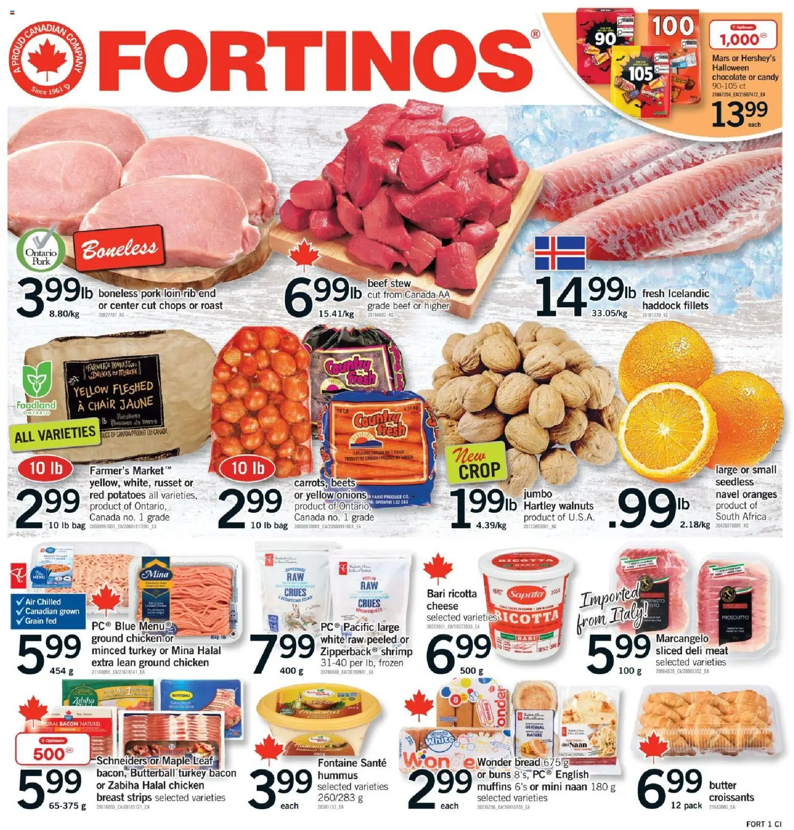 Fortinos flyer valid from 23.10.2025 | Page: 1 | Products: Potatoes, Bag, Bread, Chicken