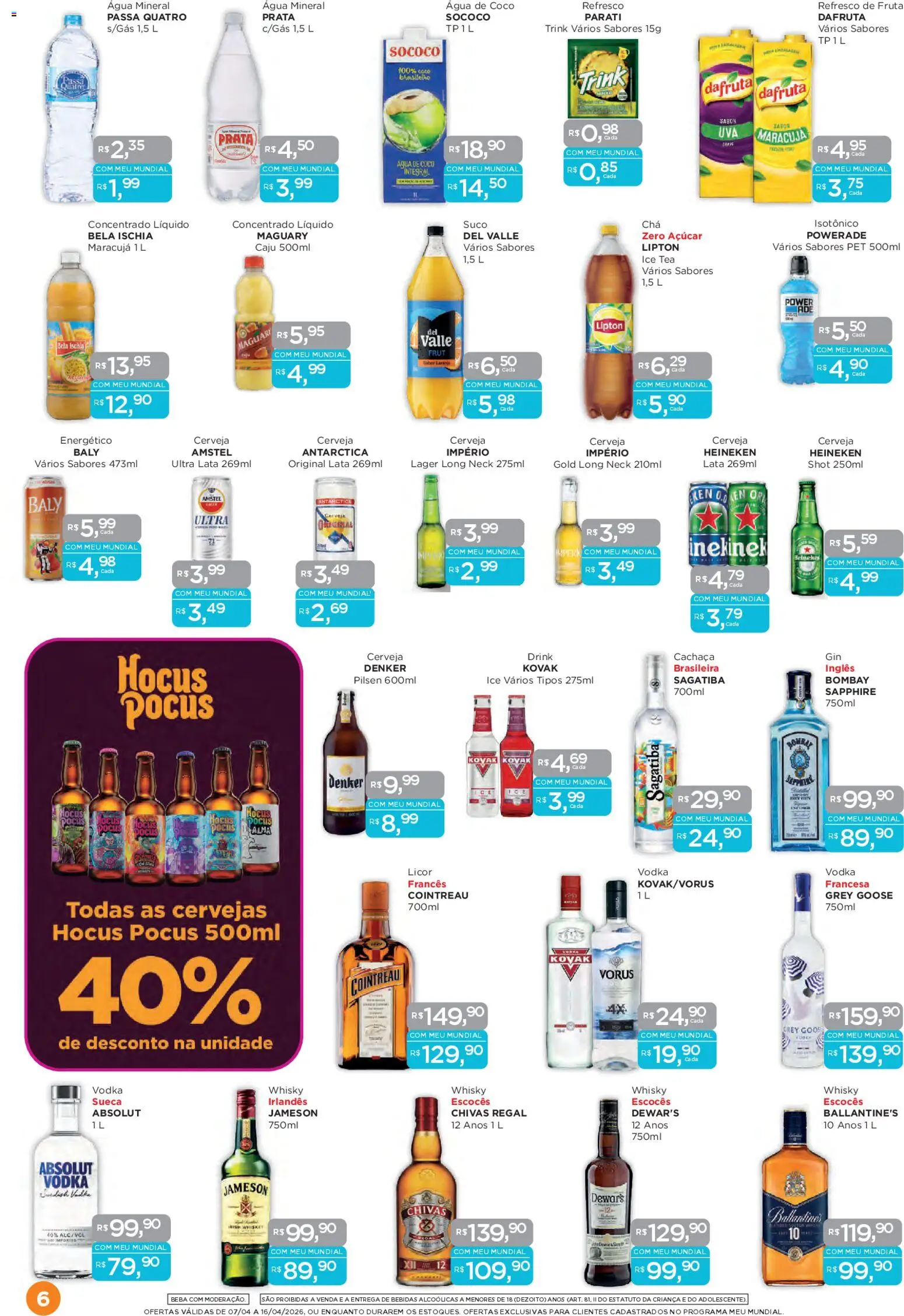 Mundial Folheto - válido de 07.04.2026 | Página: 6 | Produtos: Coco, Cerveja, Vodka, Água mineral