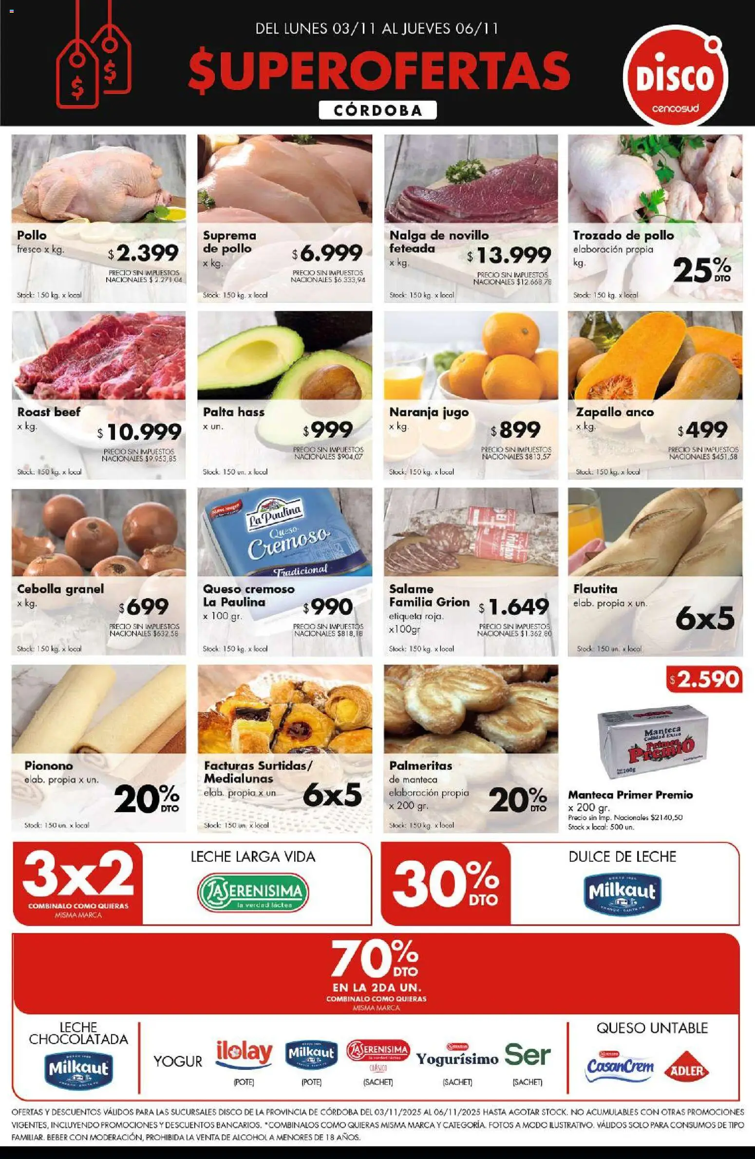 Disco - FERIA DE FRESCOS CÓRDOBA 3.11 │ válido desde el 02.11.2025 | Página: 1 | Productos: Disco, Palta, Manteca, Chocolatada
