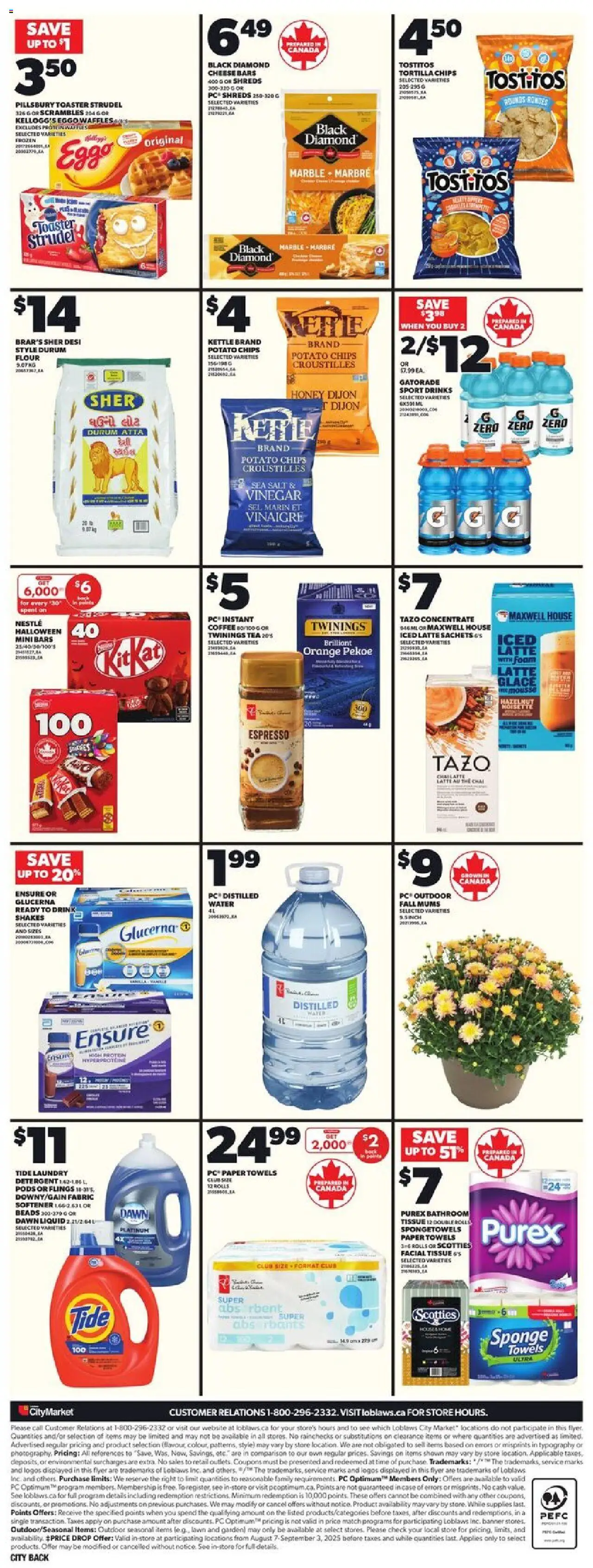 Loblaws flyer valid from 14.08.2025 | Page: 4 | Products: Tea, Fabric softener, Detergent, Coffee