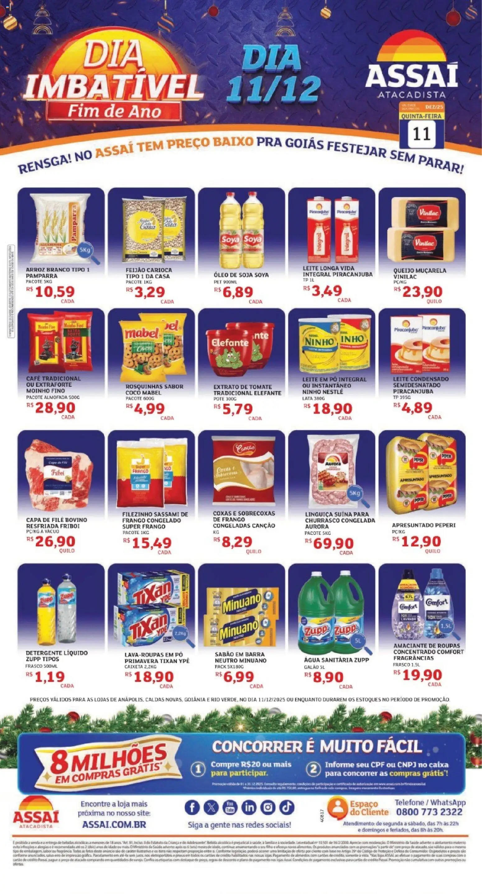 Assaí Atacadista Folheto - válido de 11.12.2025 | Página: 1 | Produtos: Sabão, Almofada, Linguiça, Base