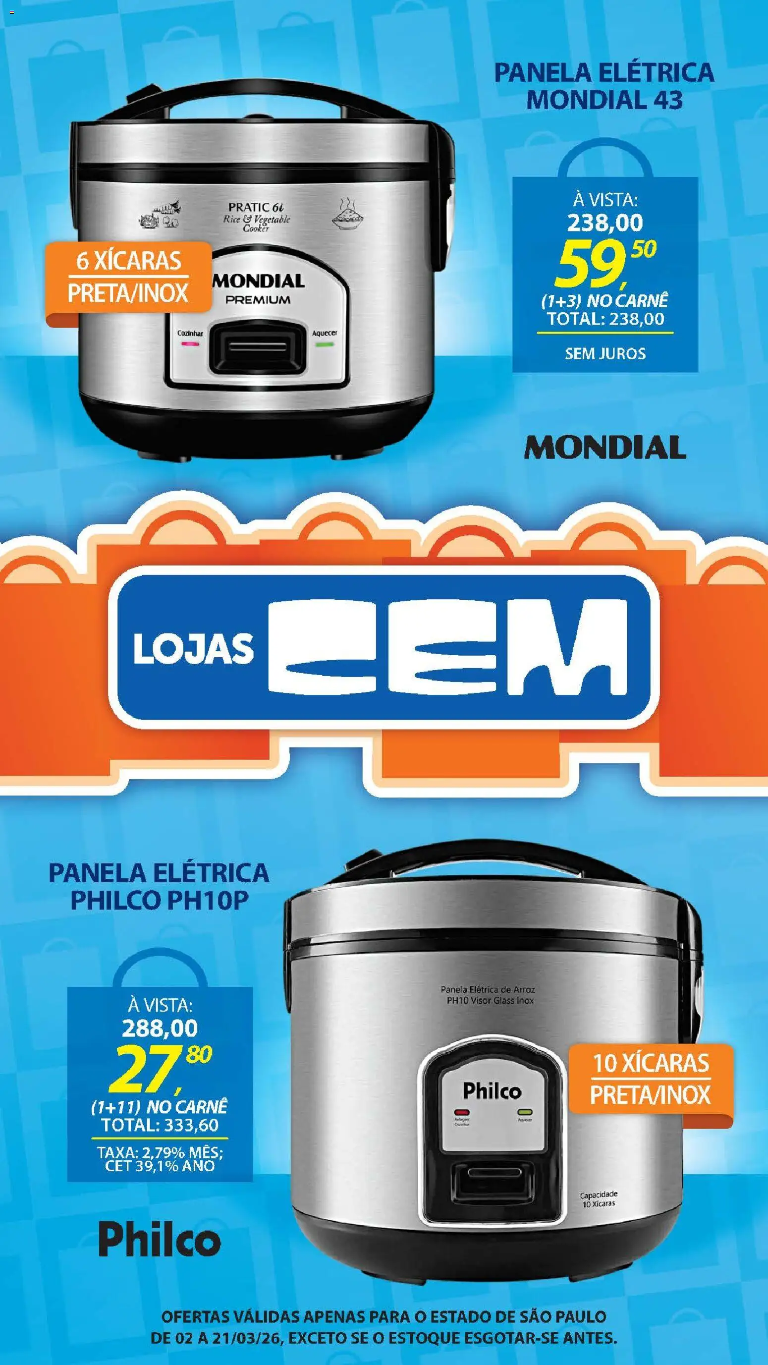 Lojas Cem Folheto - válido de 02.03.2026 | Página: 78 | Produtos: Panela, Panela elétrica, Xícaras, Carne