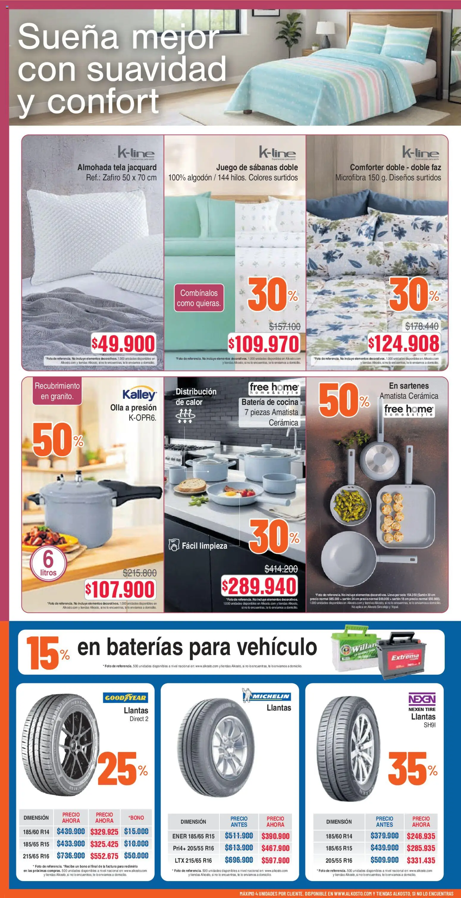 Alkosto revista - valida desde el 15.11.2025 | Página: 2 | Productos: Algodón, Almohada, Batería, Olla