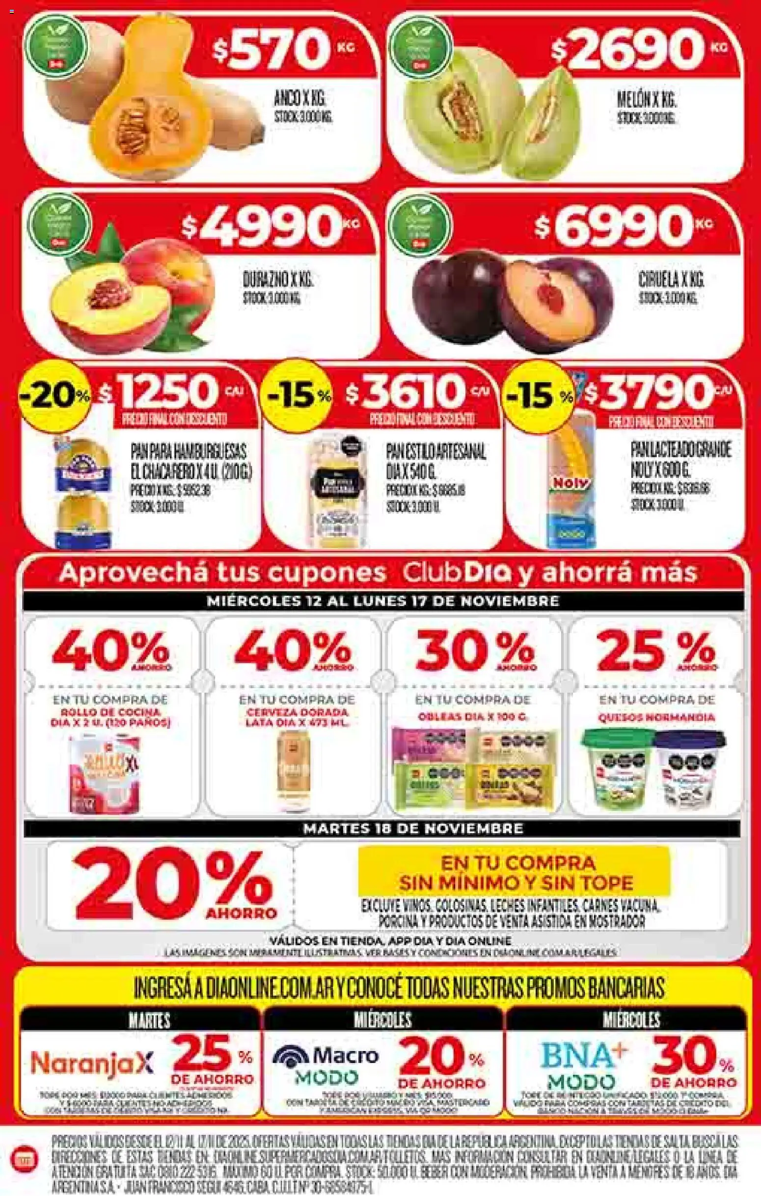 Supermercado DIA Ofertas │ válido desde el 12.11.2025 | Página: 4 | Productos: Melón, Durazno, Pan, Cerveza