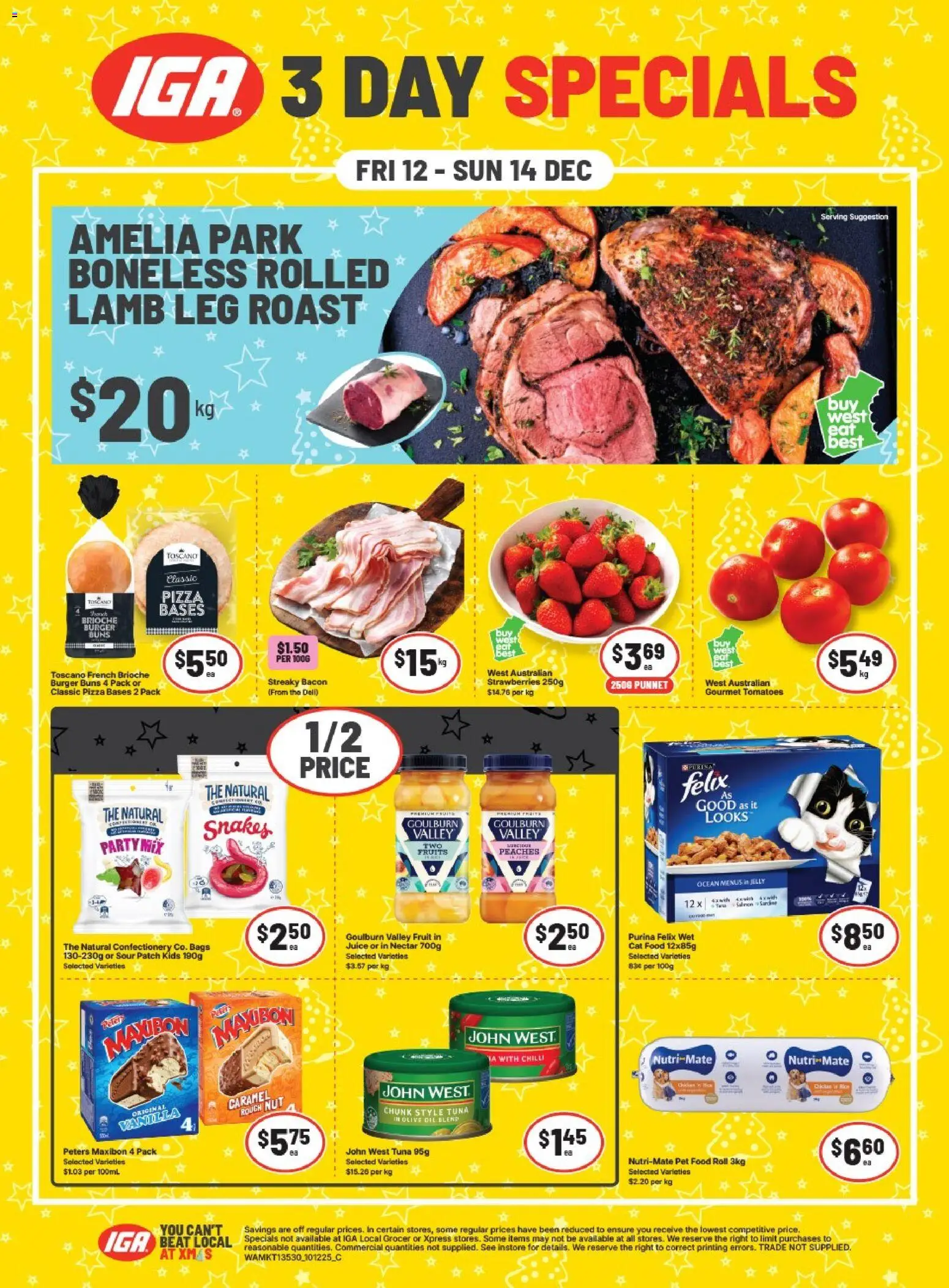 IGA catalogue - valid from 12.12.2025 | Page: 1 | Products: Pizza, Juice, Lamb, Tomatoes